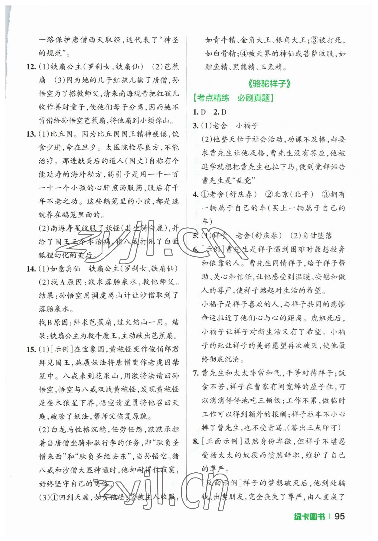 2023年学霸名著导读考点精练中考&nbsp;参考答案第4页