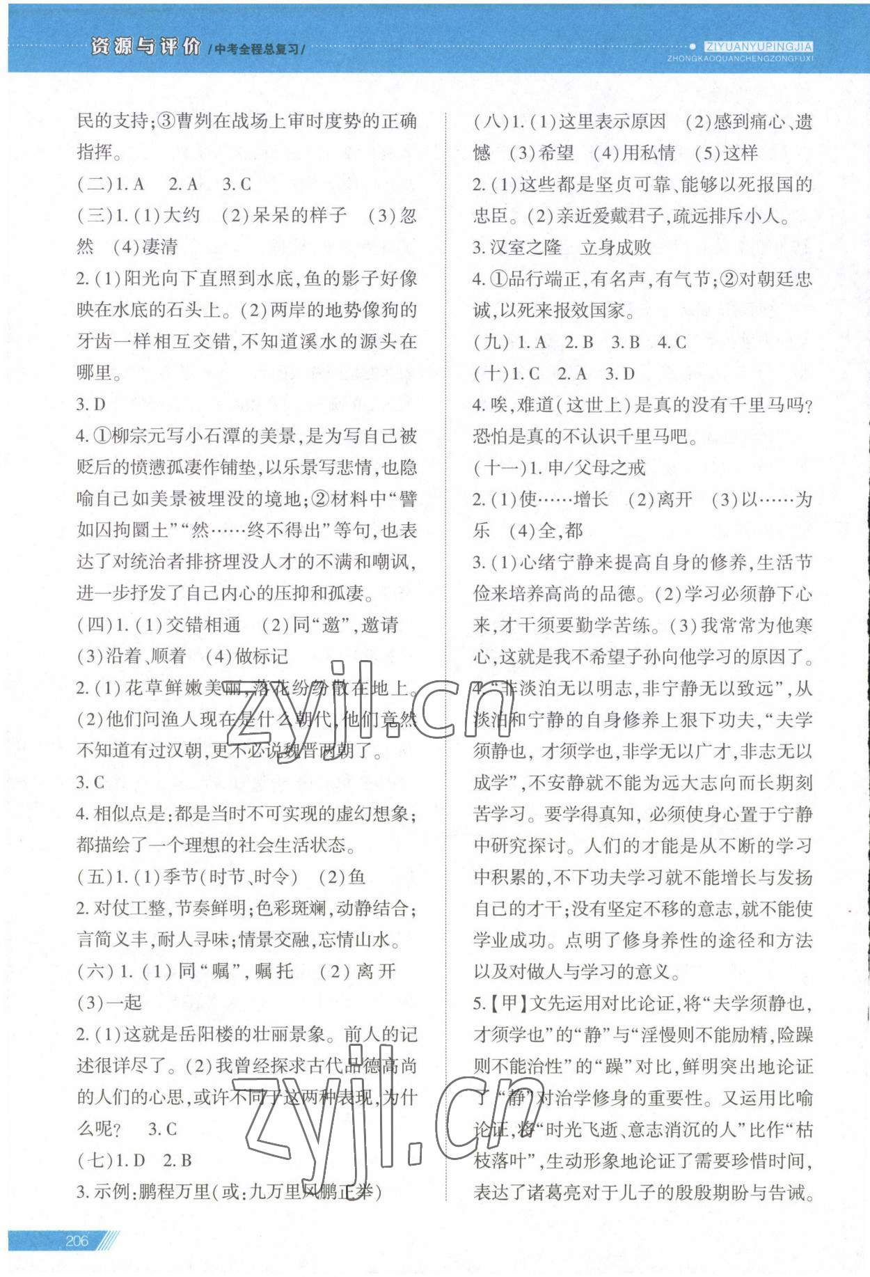 2023年資源與評價中考全程總復(fù)習(xí)語文D版 參考答案第11頁