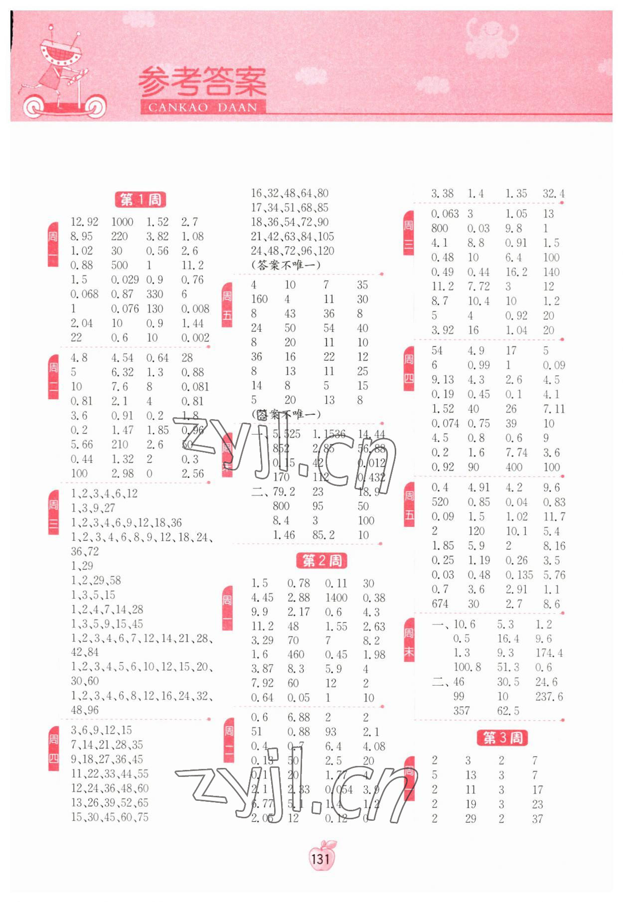 2023年計(jì)算高手五年級(jí)數(shù)學(xué)下冊(cè)人教版 參考答案第1頁(yè)