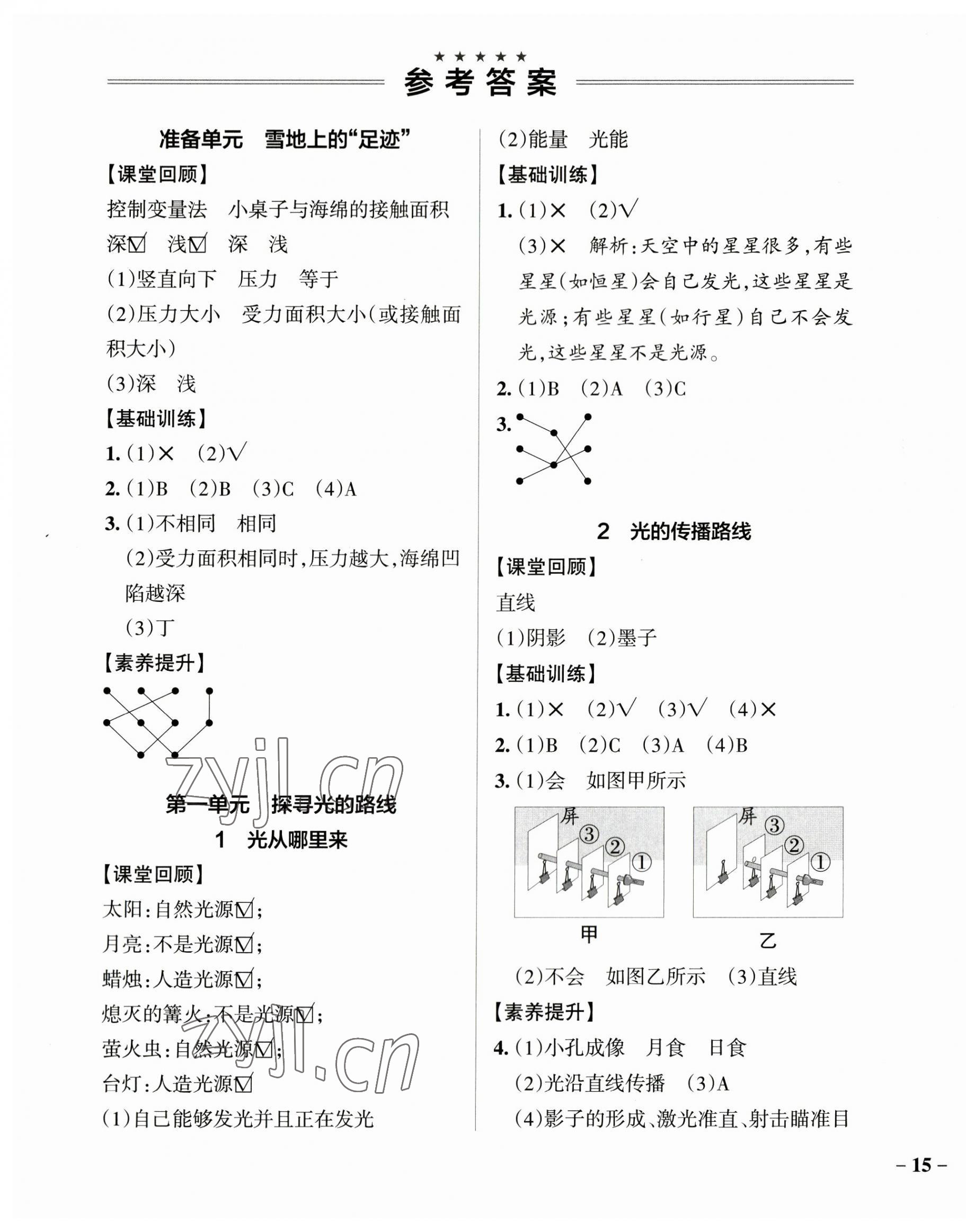 2023年小學(xué)學(xué)霸作業(yè)本五年級科學(xué)下冊大象版 參考答案第1頁