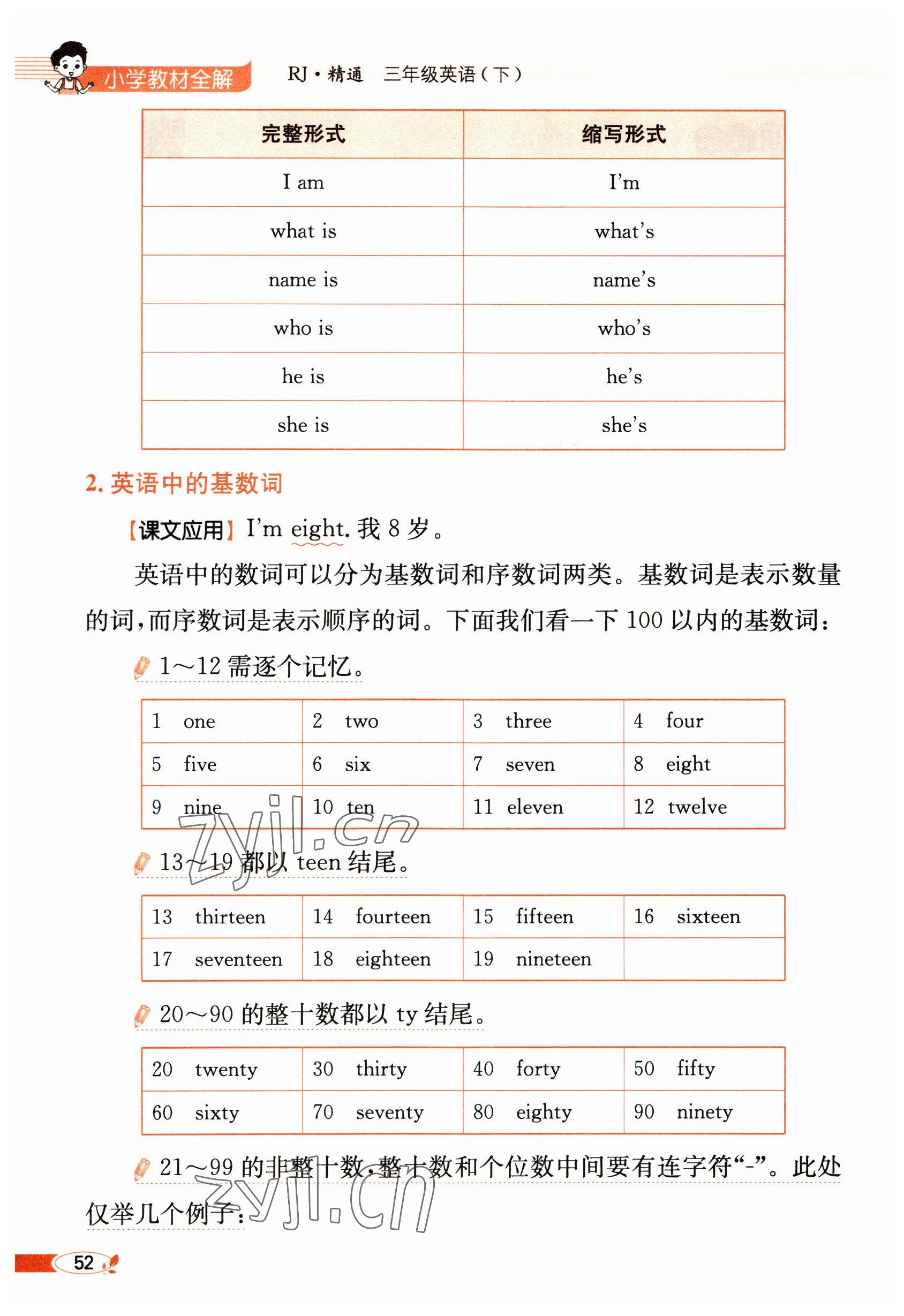 2023年教材課本三年級英語下冊人教精通版 參考答案第52頁