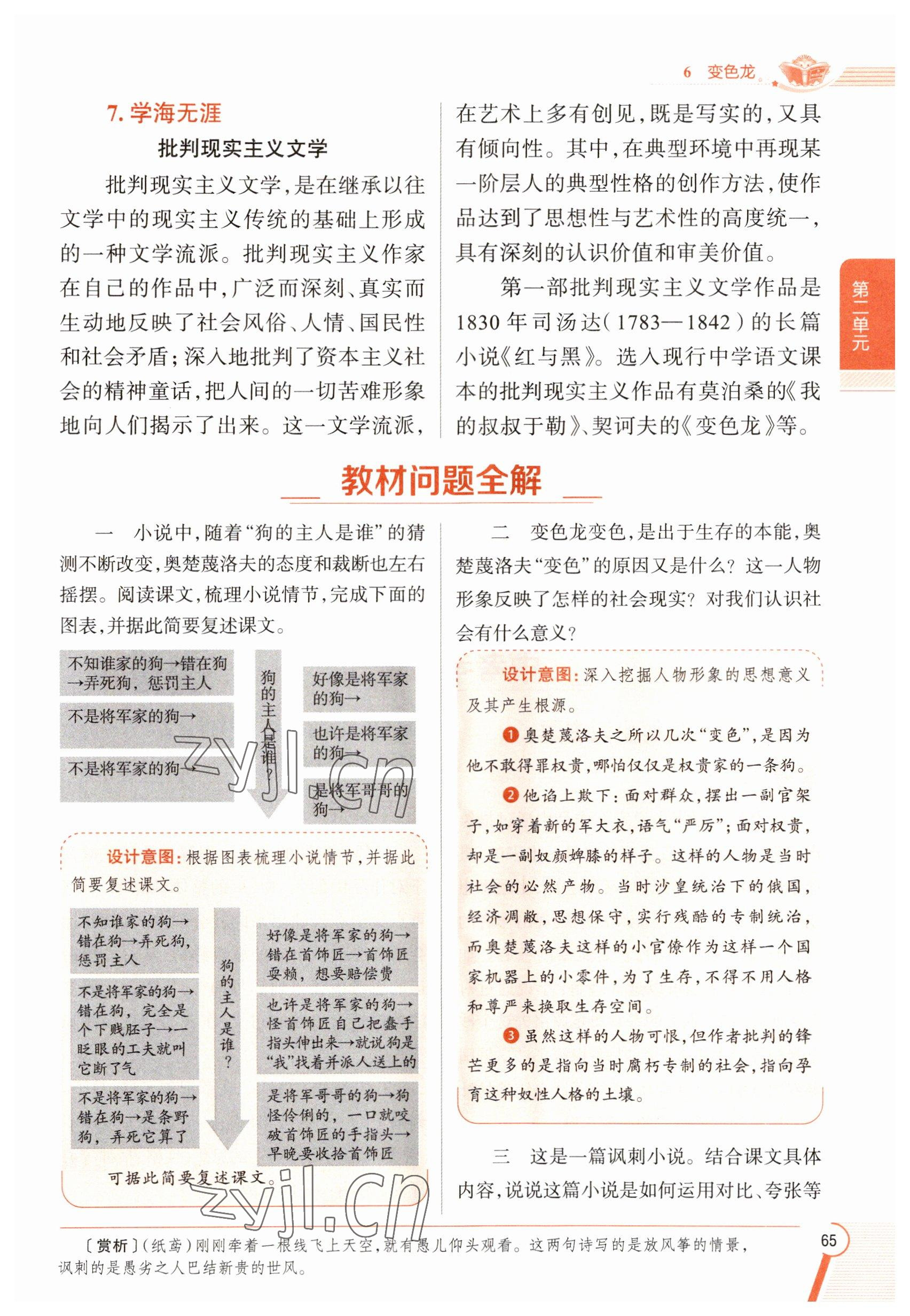 2023年教材課本九年級(jí)語(yǔ)文下冊(cè)人教版五四制 參考答案第65頁(yè)