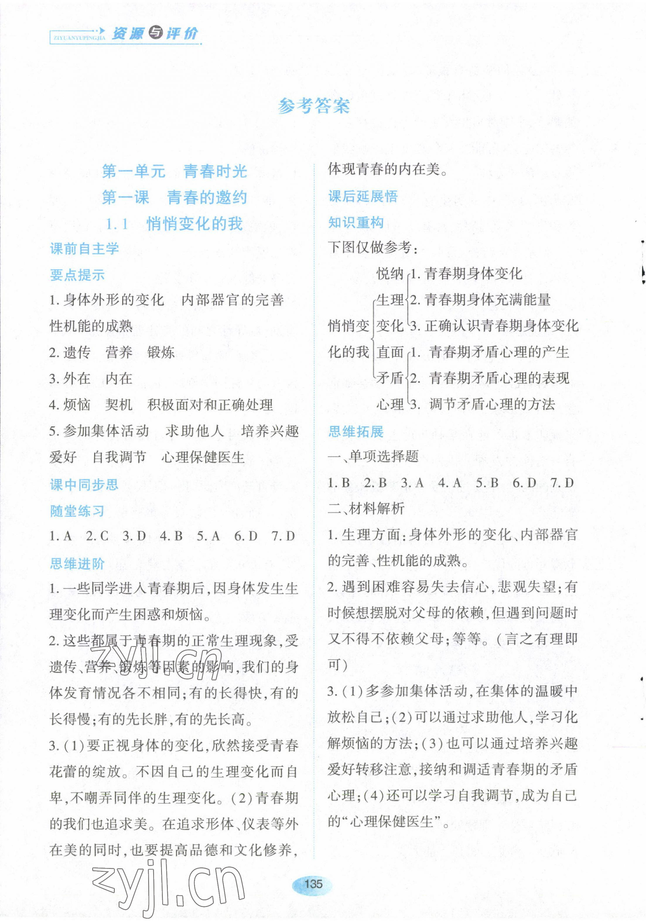 2023年資源與評(píng)價(jià)黑龍江教育出版社七年級(jí)道德與法治下冊(cè)人教版 第1頁(yè)