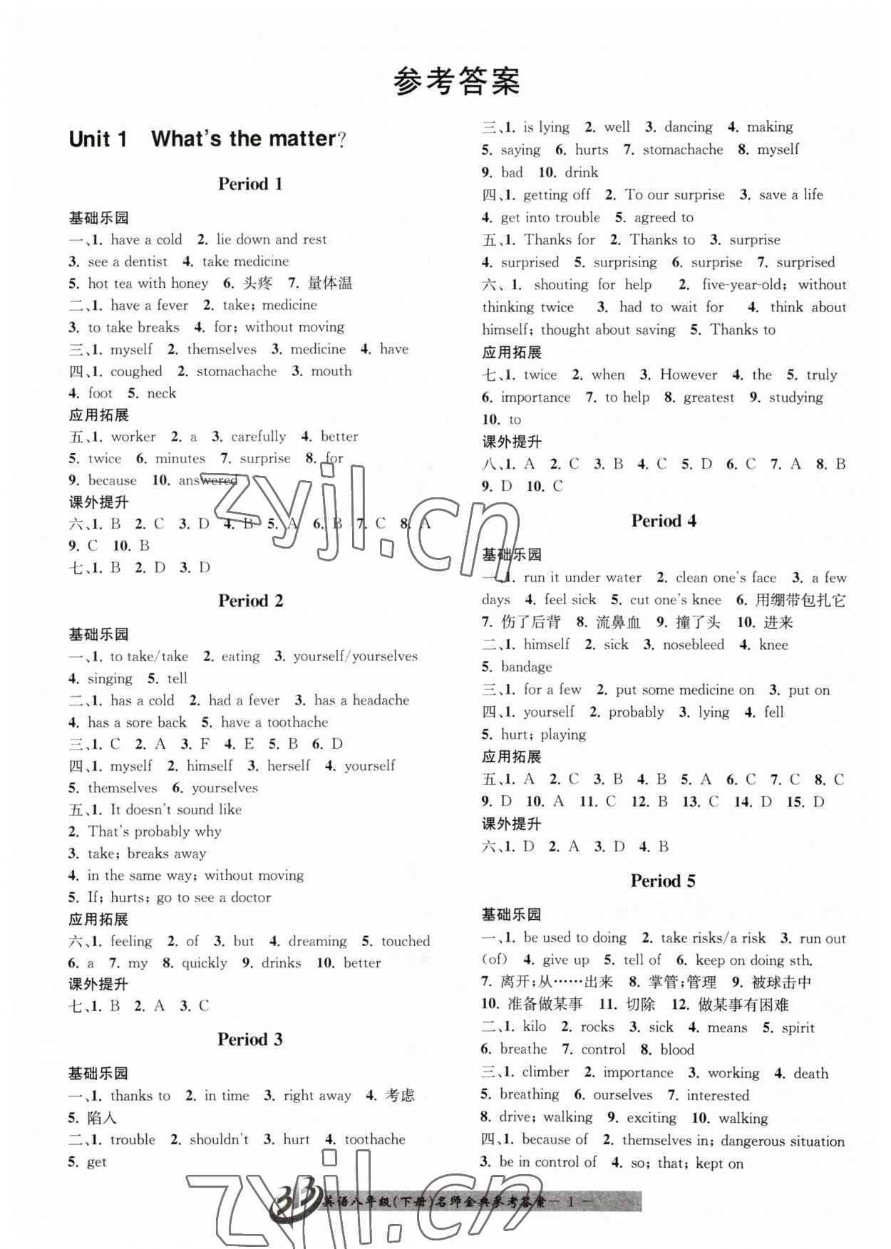 2023年名師金典BFB初中課時(shí)優(yōu)化八年級(jí)英語(yǔ)下冊(cè)人教版 參考答案第1頁(yè)