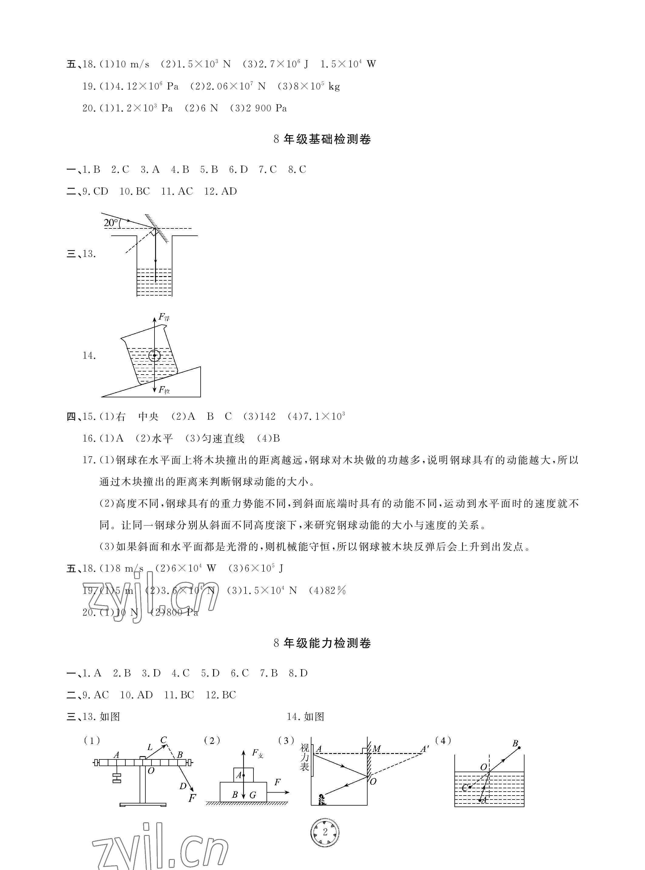 2023年同步練習冊分層檢測卷物理初中總復習 參考答案第2頁