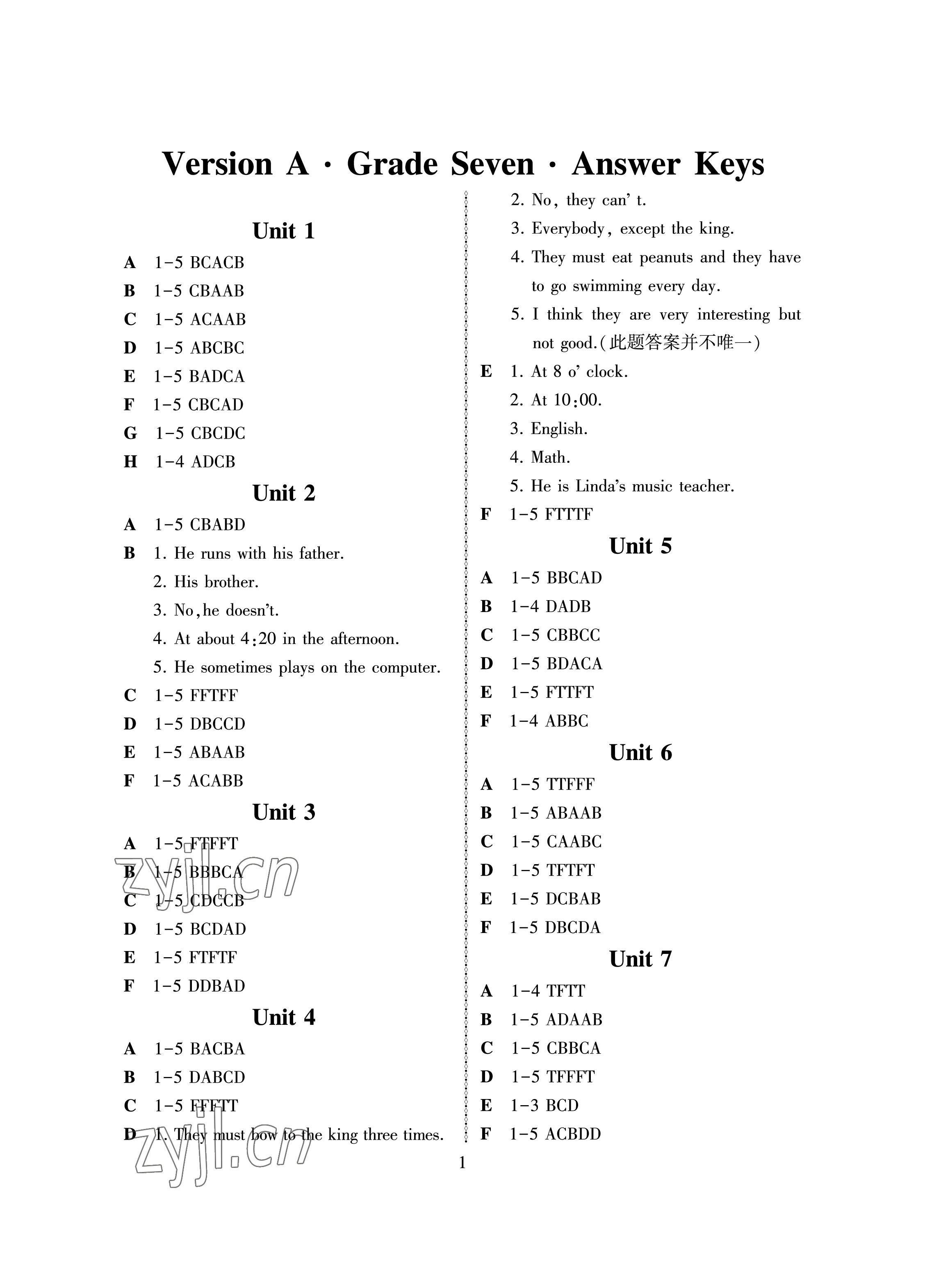 2023年英語閱讀訓(xùn)練七年級(jí)下冊(cè)人教版A版天津科學(xué)技術(shù)出版社 參考答案第1頁(yè)