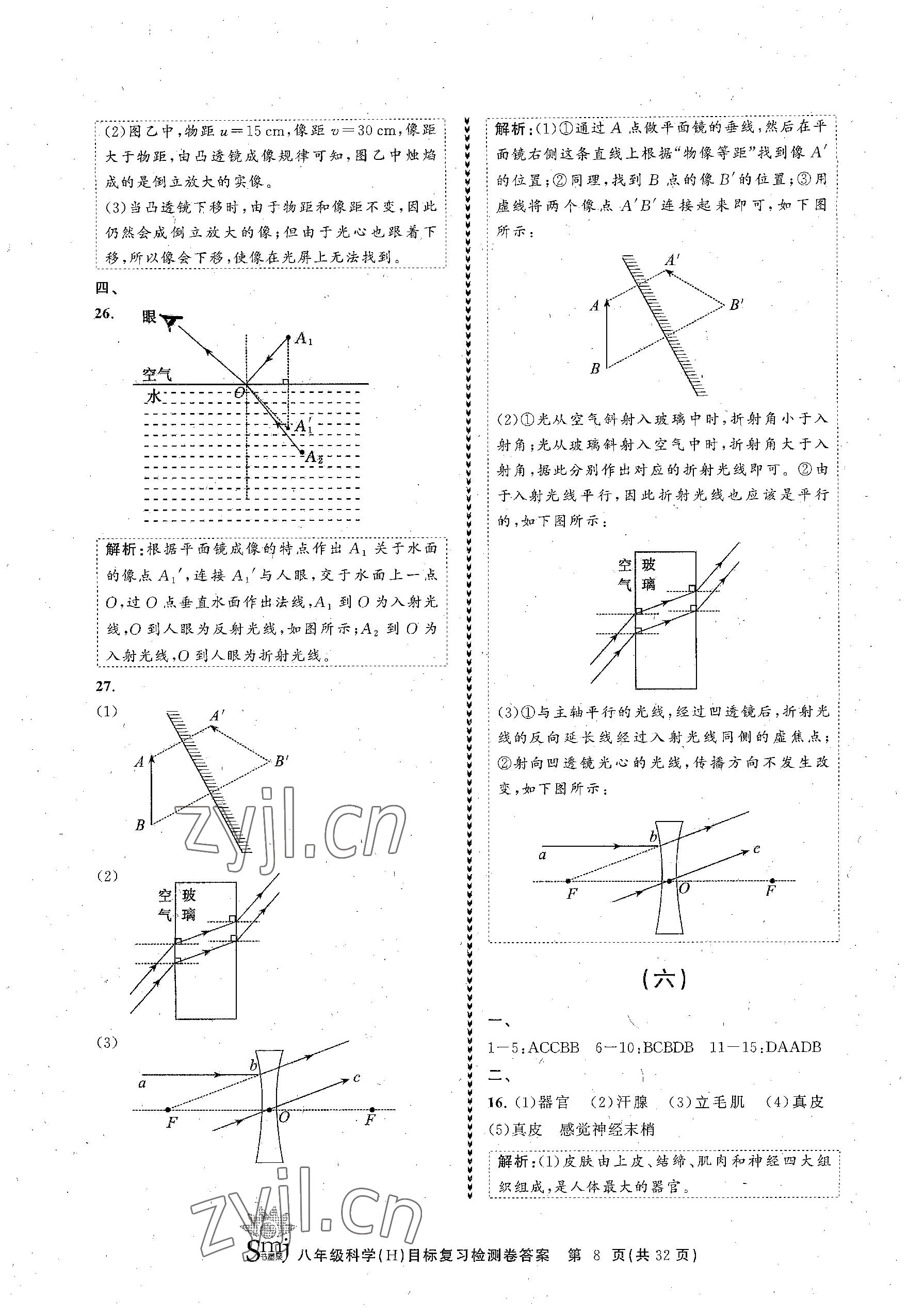 2023年目標(biāo)復(fù)習(xí)檢測卷八年級科學(xué)下冊華師大版 參考答案第8頁