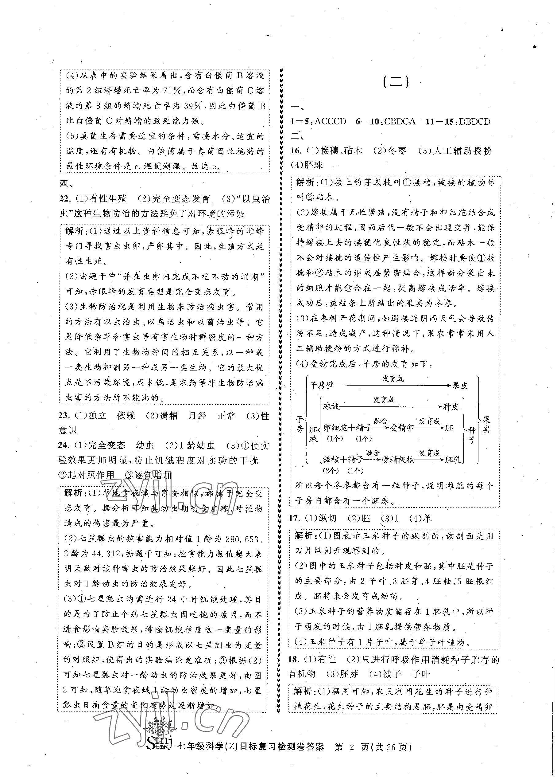 2023年目標(biāo)復(fù)習(xí)檢測(cè)卷七年級(jí)科學(xué)下冊(cè)浙教版 參考答案第2頁(yè)