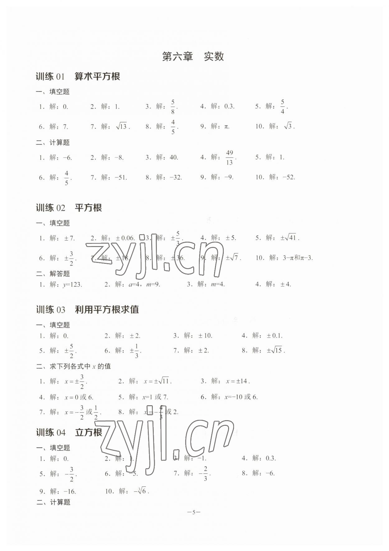 2023年計算高手七年級數(shù)學下冊人教版 參考答案第5頁