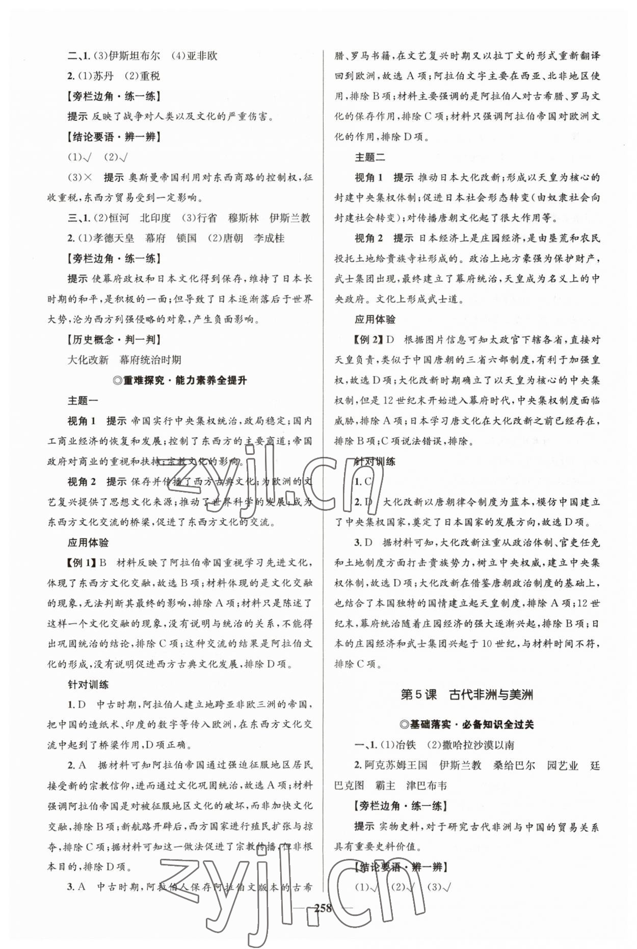 2023年高中同步學(xué)案優(yōu)化設(shè)計(jì)歷史必修下冊(cè)人教版 參考答案第5頁