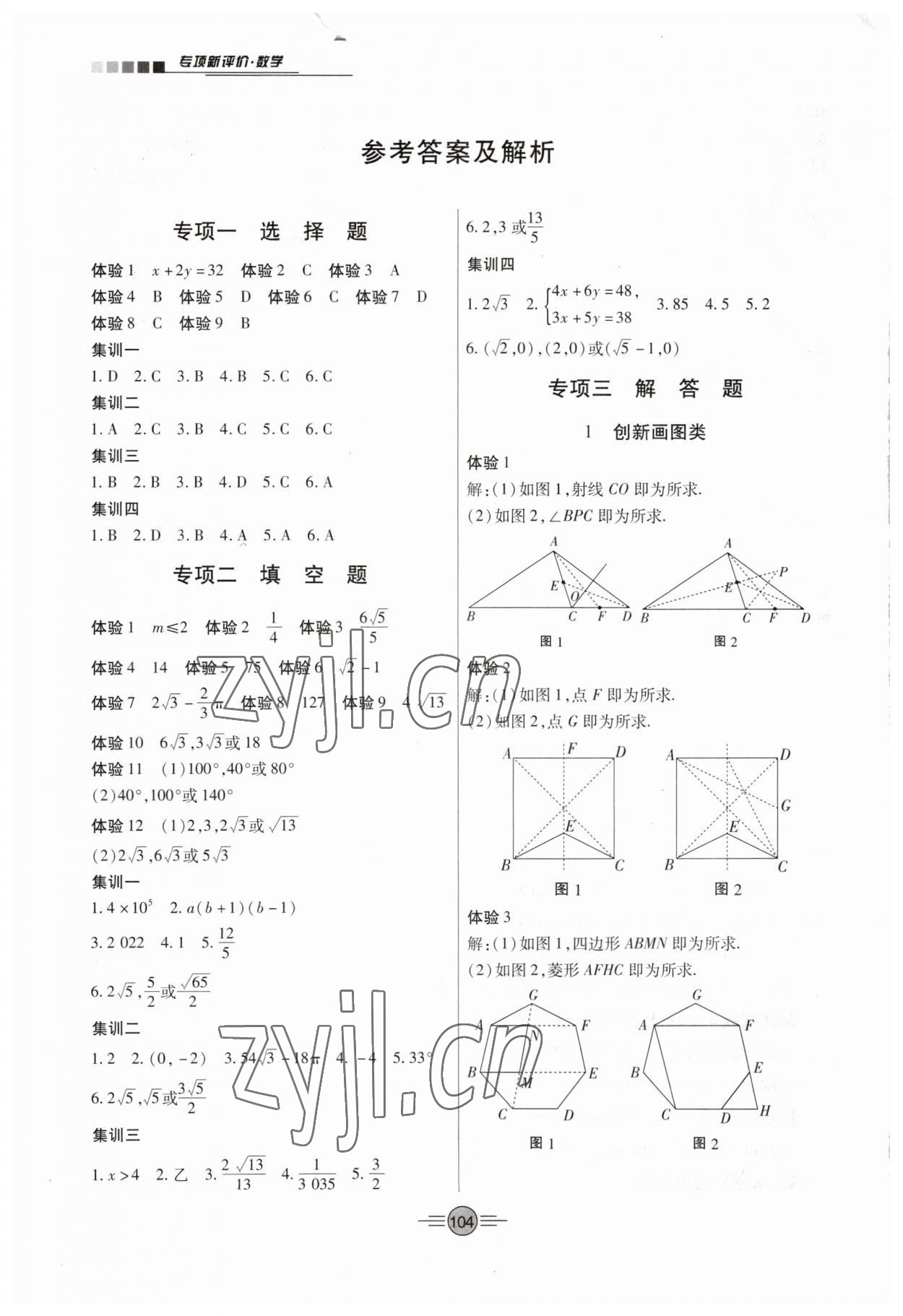 2023年專項新評價中考二輪數(shù)學江西專版 參考答案第1頁