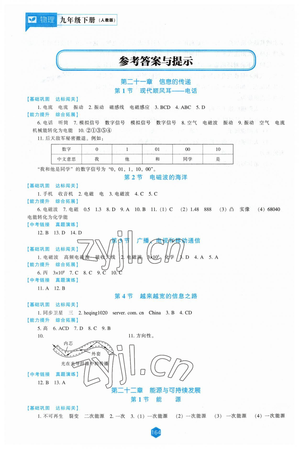 2023年新課程能力培養(yǎng)九年級物理下冊人教版 參考答案第1頁