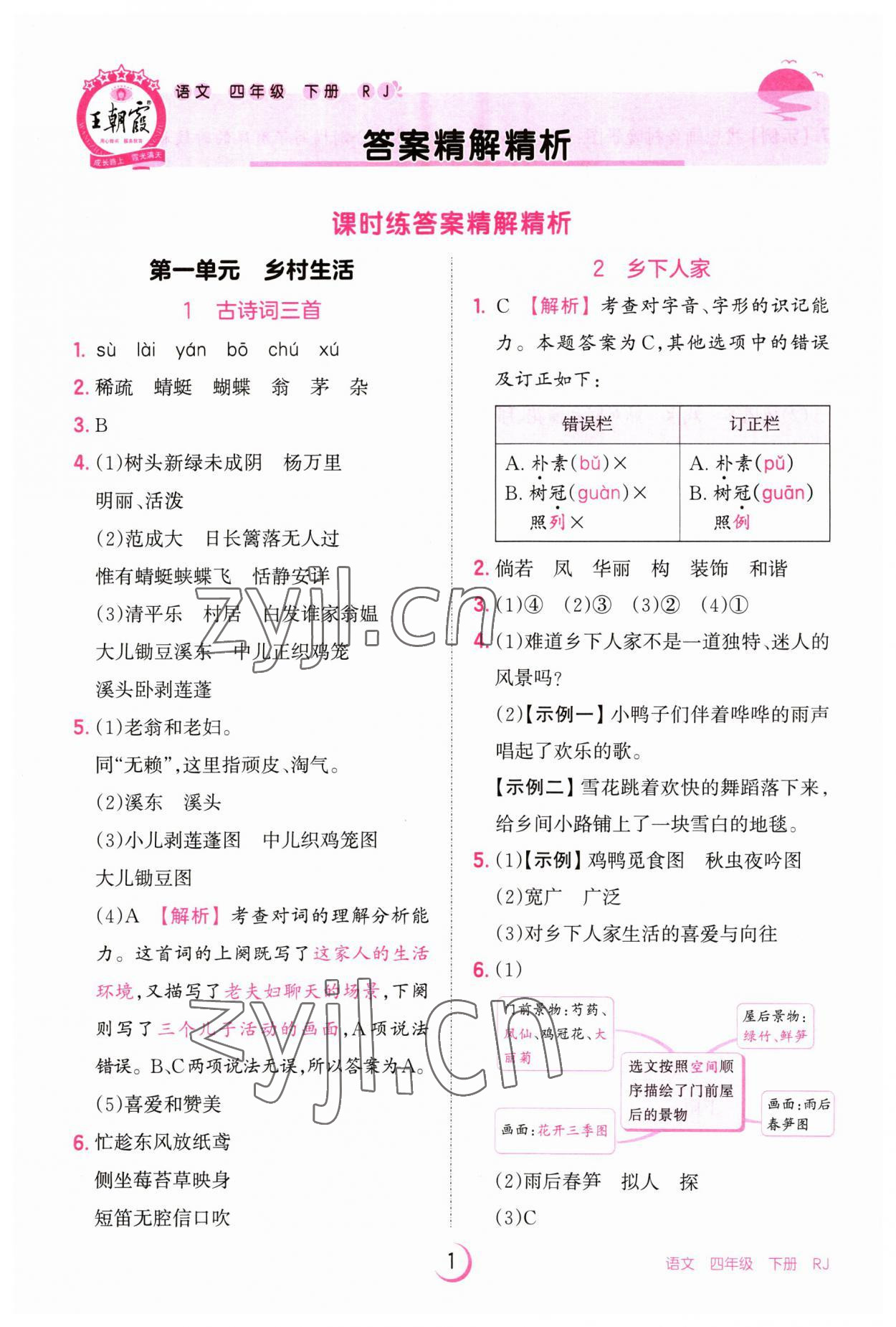 2023年王朝霞德才兼?zhèn)渥鳂I(yè)創(chuàng)新設(shè)計四年級語文下冊人教版 第1頁