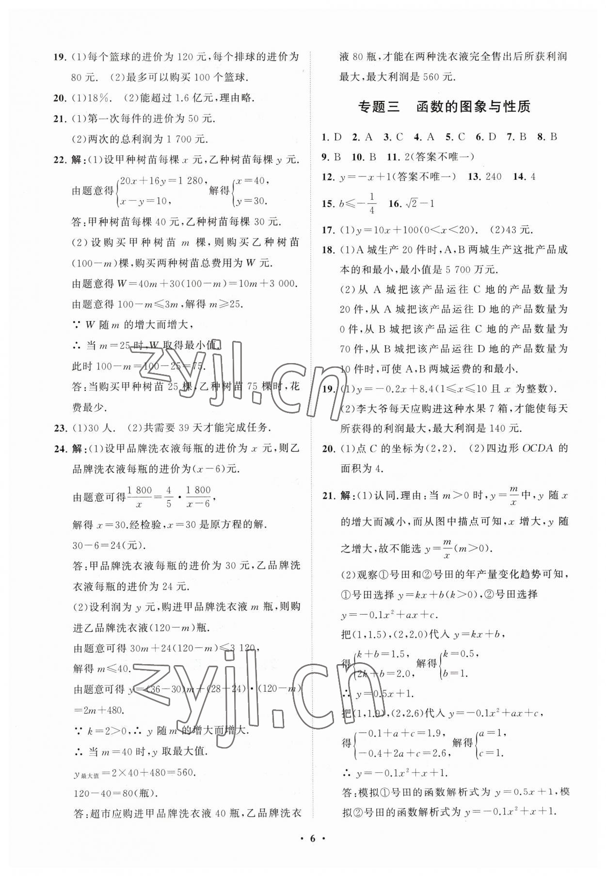 2023年初中總復習手冊分層專題卷數學五四制煙臺專版 參考答案第6頁