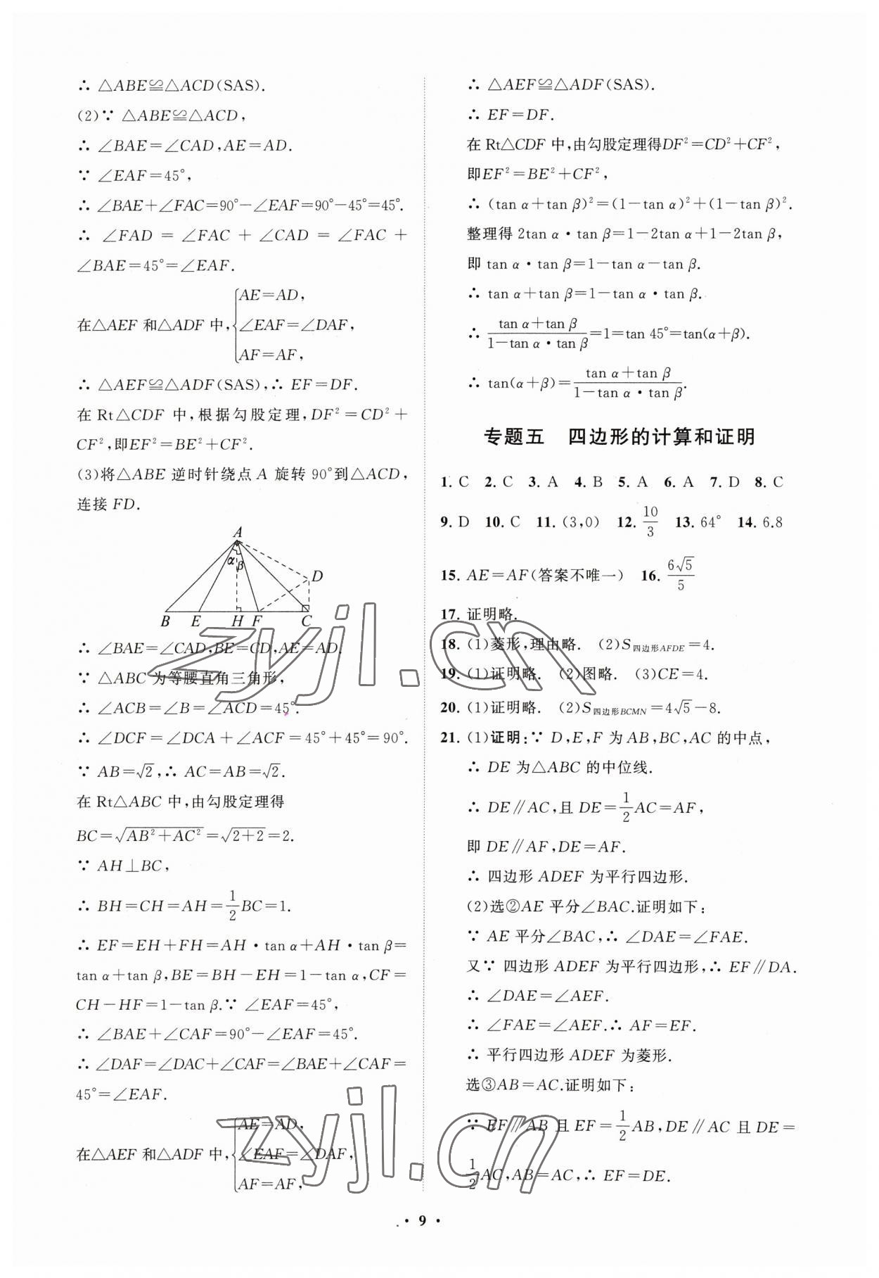 2023年初中總復習手冊分層專題卷數學五四制煙臺專版 參考答案第9頁