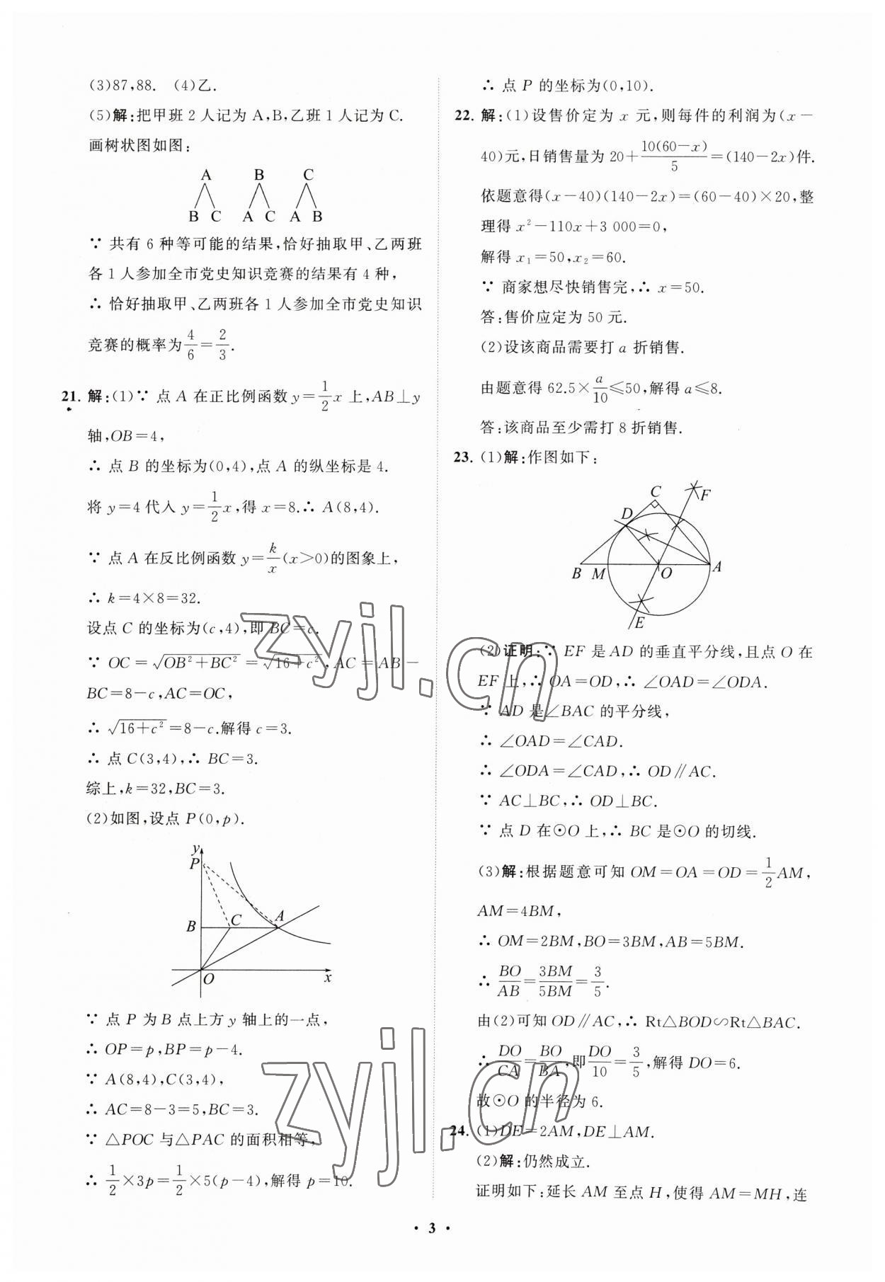 2023年初中總復習手冊分層專題卷數學五四制煙臺專版 參考答案第3頁