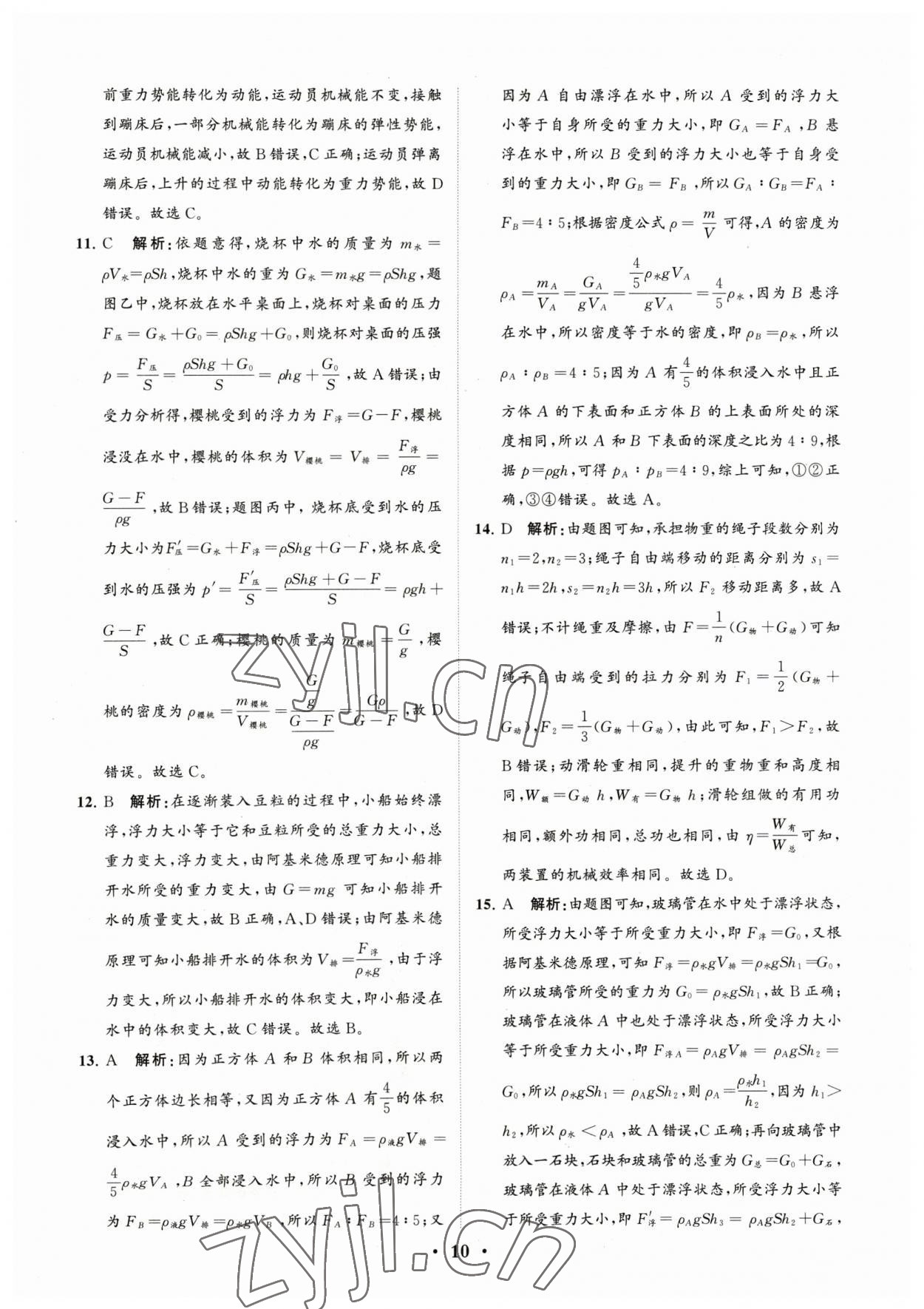 2023年初中總復(fù)習(xí)手冊分層專題卷物理煙臺專版 參考答案第10頁