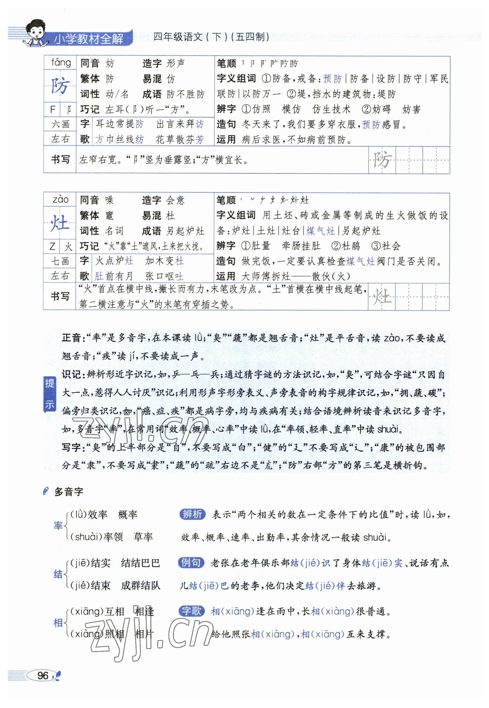 2023年教材課本四年級語文下冊人教版54制 參考答案第96頁