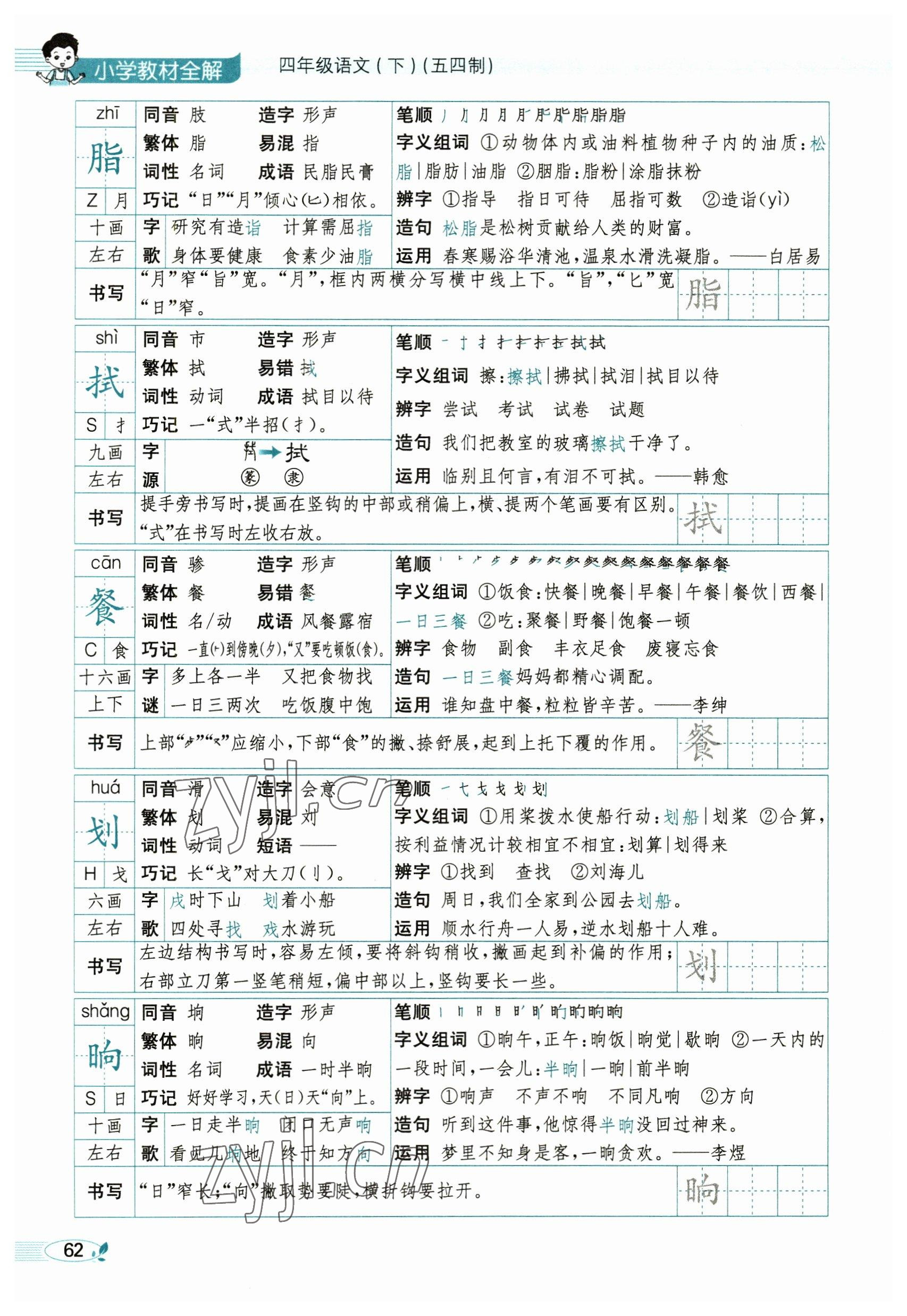 2023年教材課本四年級(jí)語(yǔ)文下冊(cè)人教版54制 參考答案第62頁(yè)