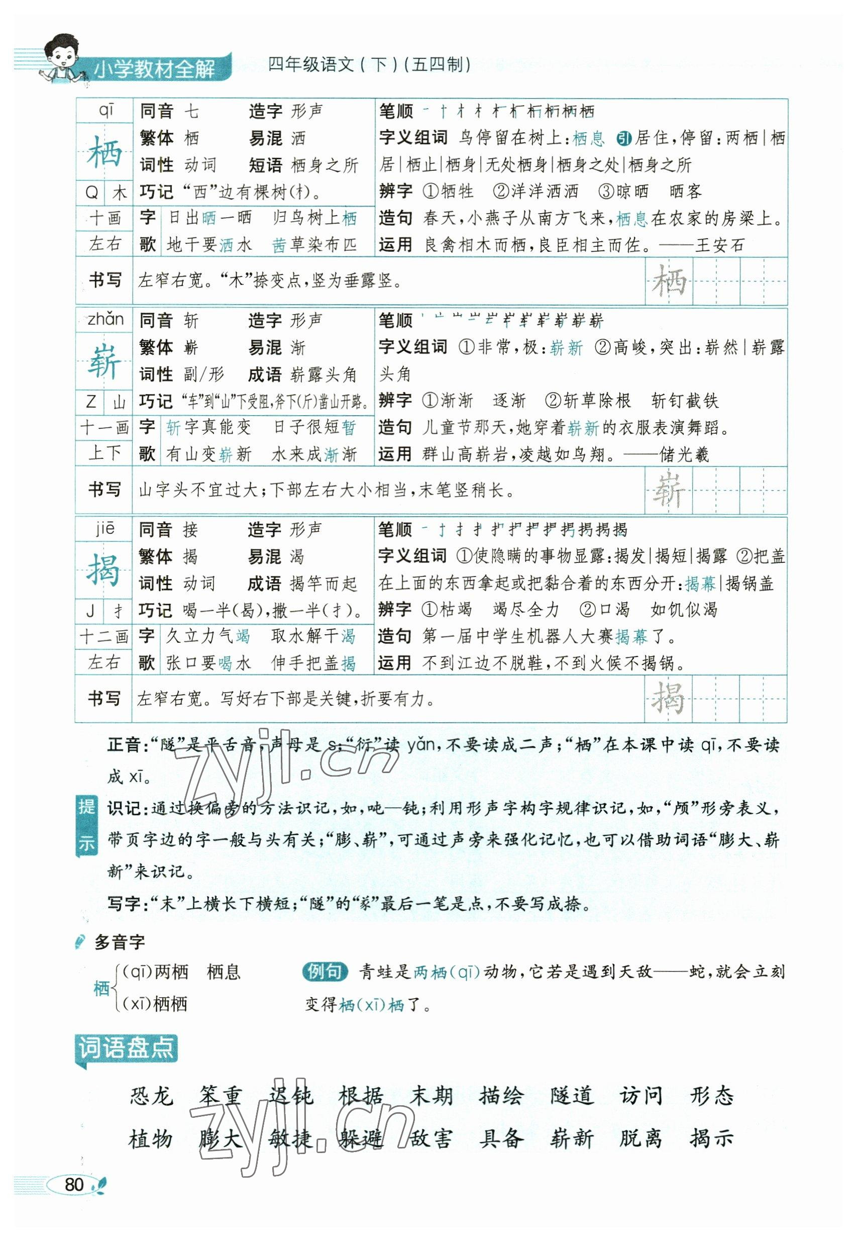 2023年教材課本四年級(jí)語(yǔ)文下冊(cè)人教版54制 參考答案第80頁(yè)