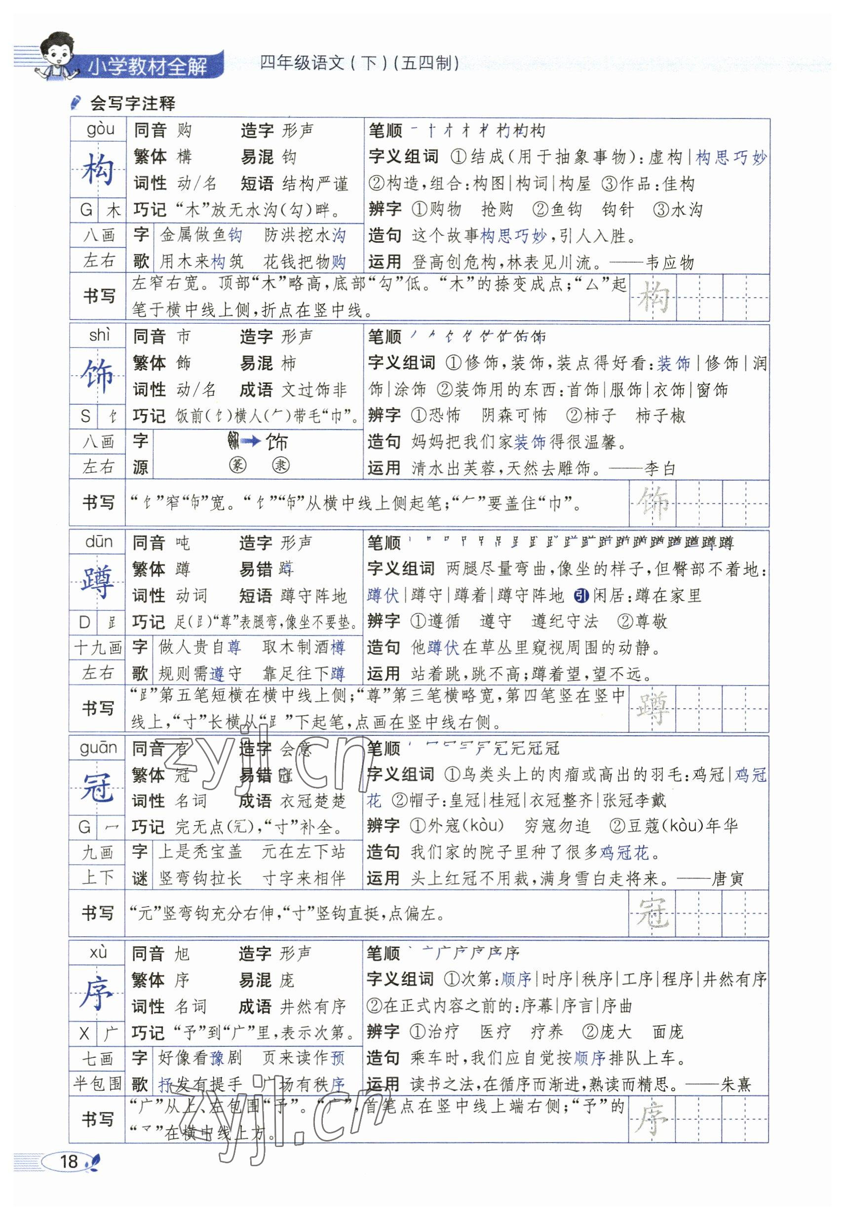 2023年教材課本四年級語文下冊人教版54制 參考答案第18頁