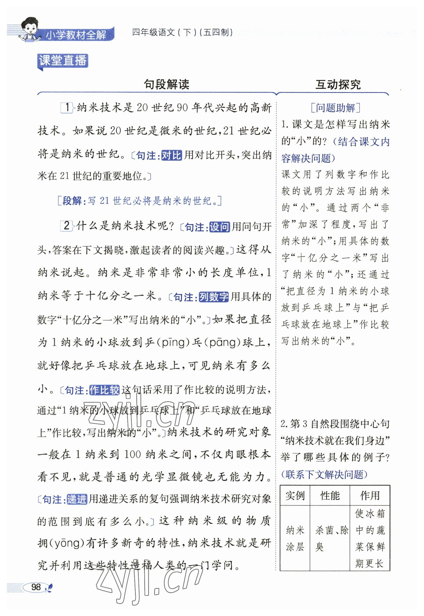 2023年教材課本四年級(jí)語(yǔ)文下冊(cè)人教版54制 參考答案第98頁(yè)