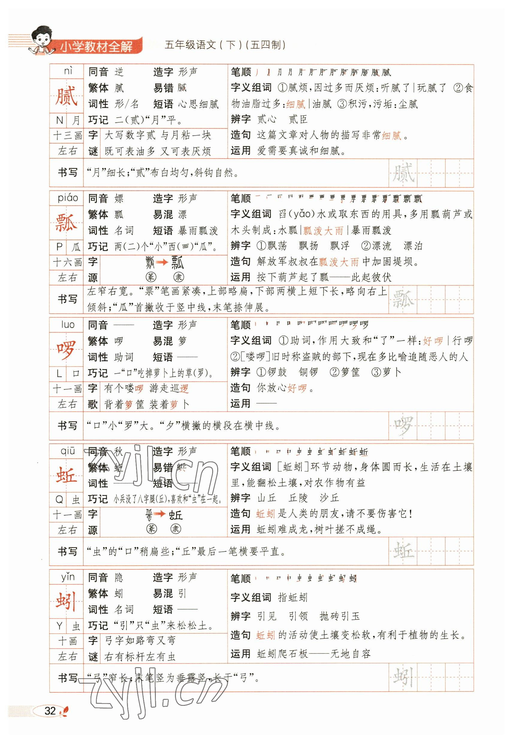 2023年教材課本五年級語文下冊人教版54制 參考答案第32頁