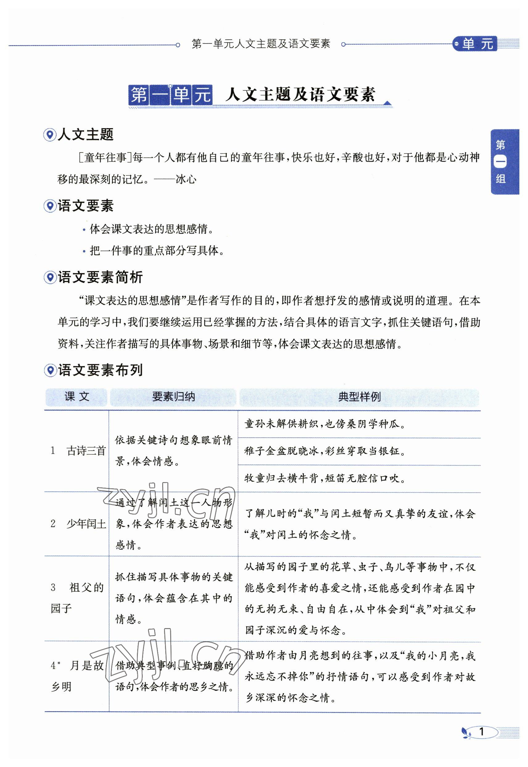 2023年教材課本五年級語文下冊人教版54制 參考答案第1頁