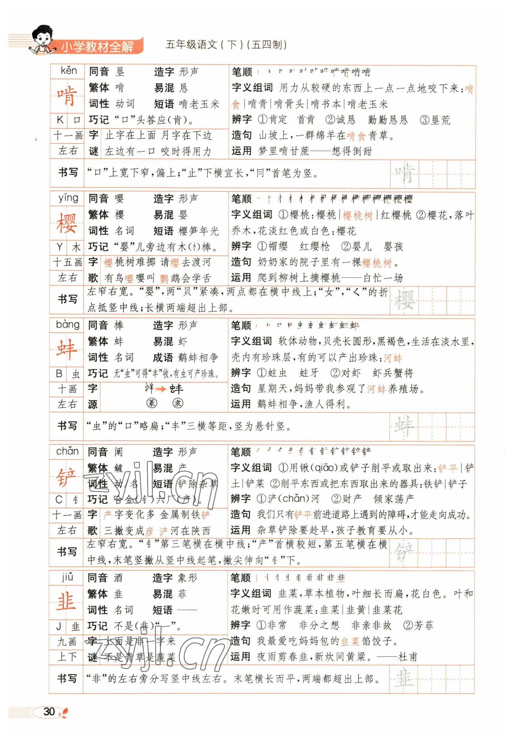 2023年教材課本五年級(jí)語(yǔ)文下冊(cè)人教版54制 參考答案第30頁(yè)