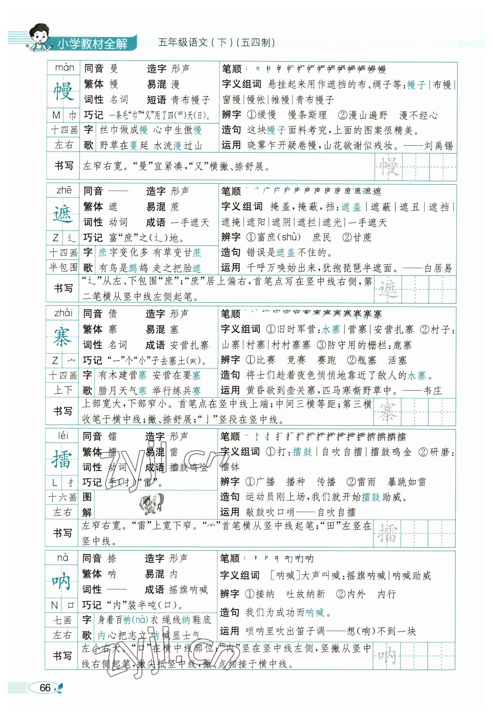 2023年教材課本五年級(jí)語文下冊人教版54制 參考答案第66頁