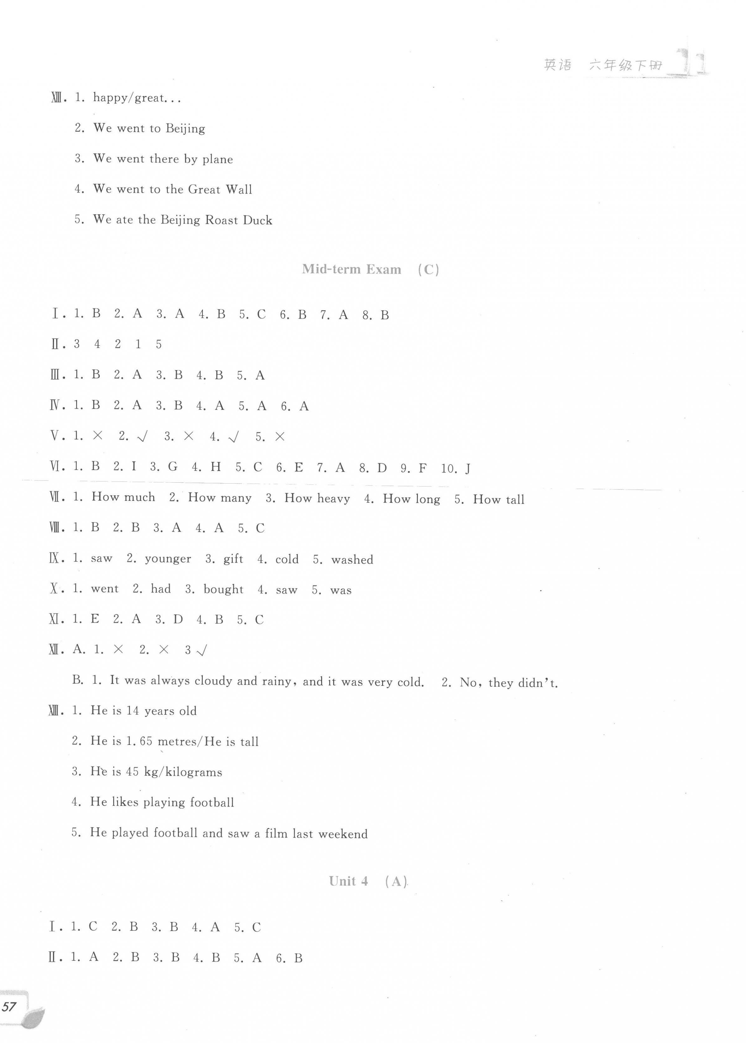 2023年學(xué)力測(cè)評(píng)小學(xué)生單元測(cè)試卷六年級(jí)英語(yǔ)下冊(cè)人教版 參考答案第6頁(yè)