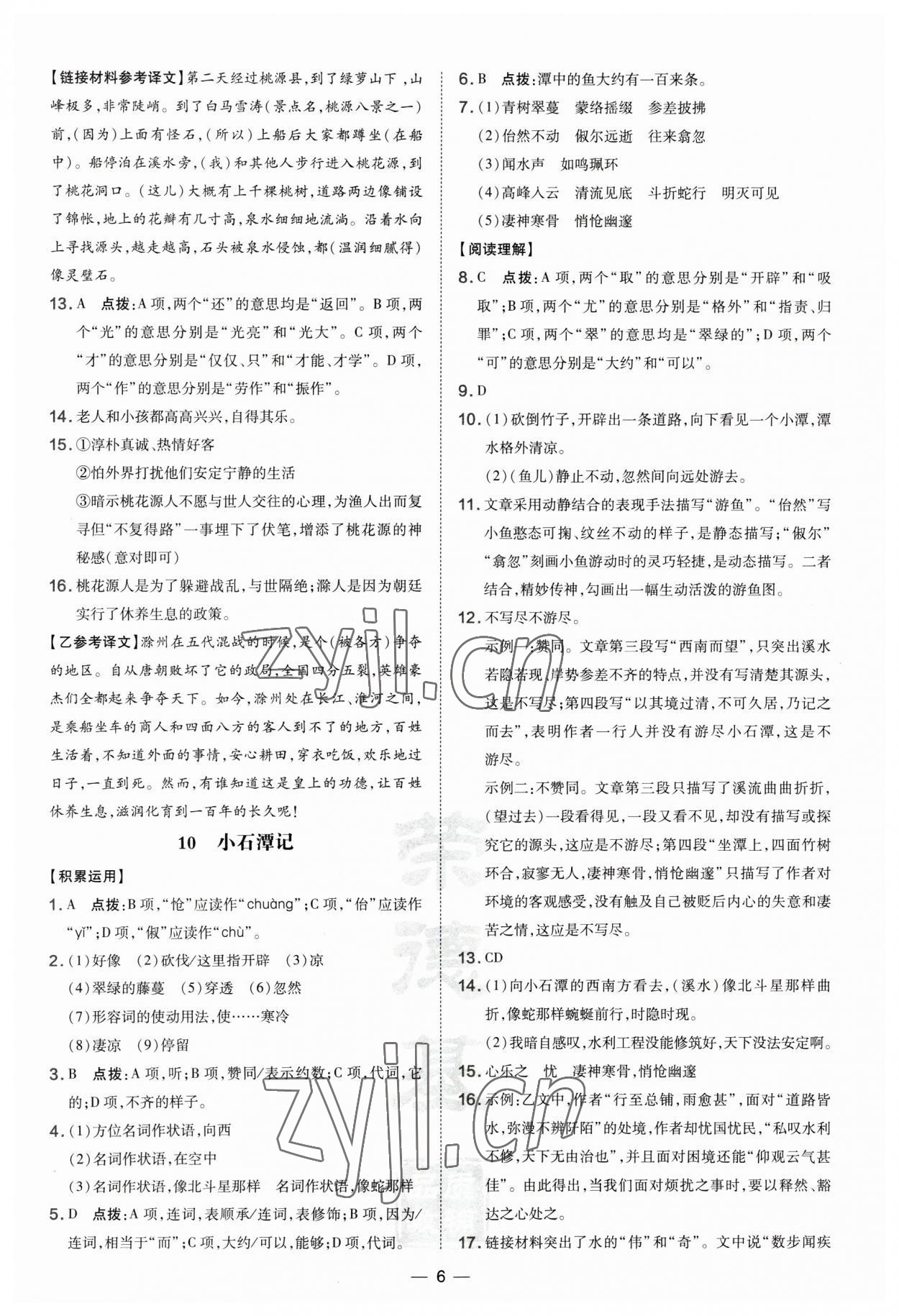 2023年點撥訓(xùn)練八年級語文下冊人教版河南專版 參考答案第6頁