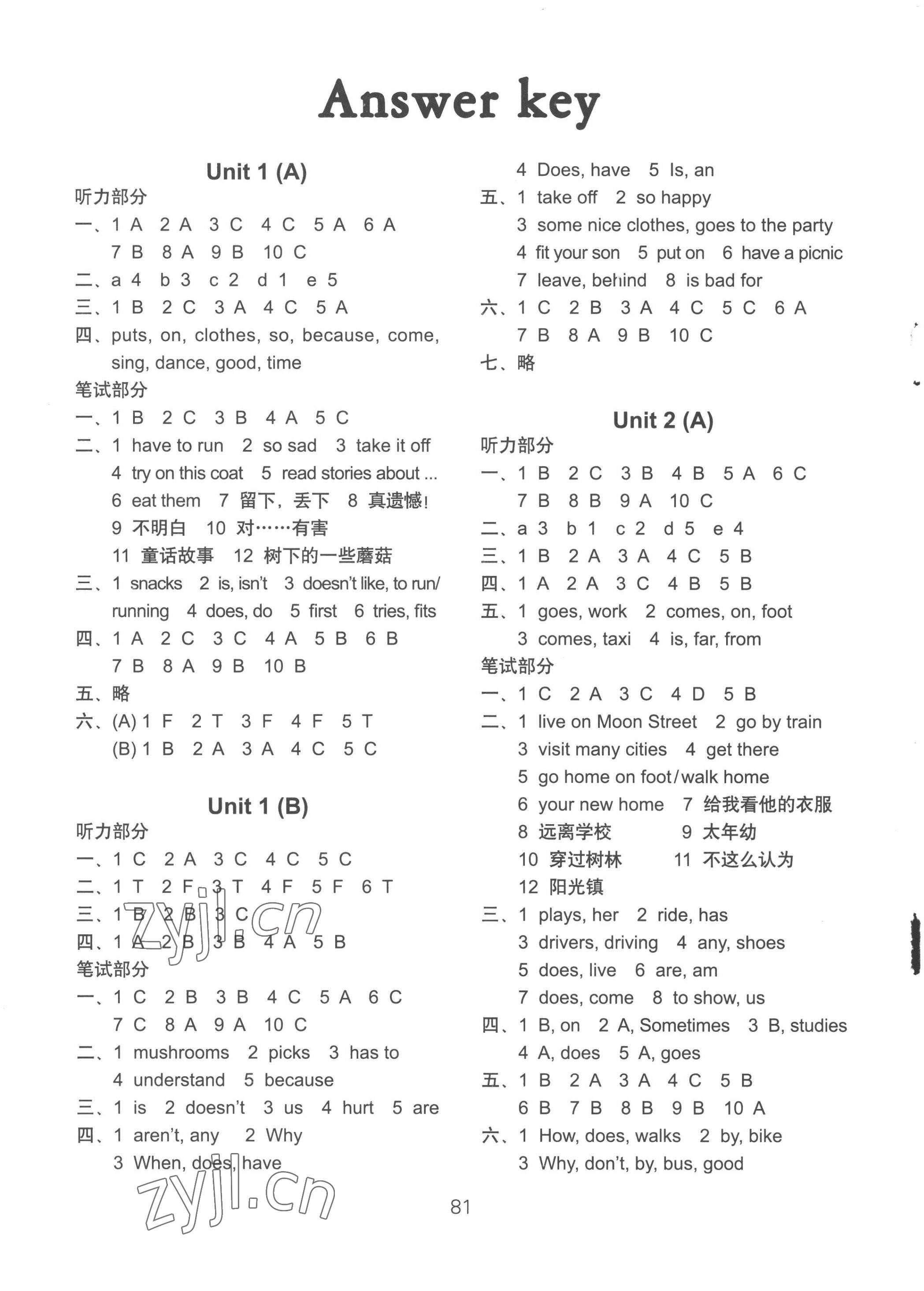 2023年課課練小學(xué)英語AB卷五年級(jí)下冊(cè)譯林版升級(jí)版 參考答案第1頁(yè)