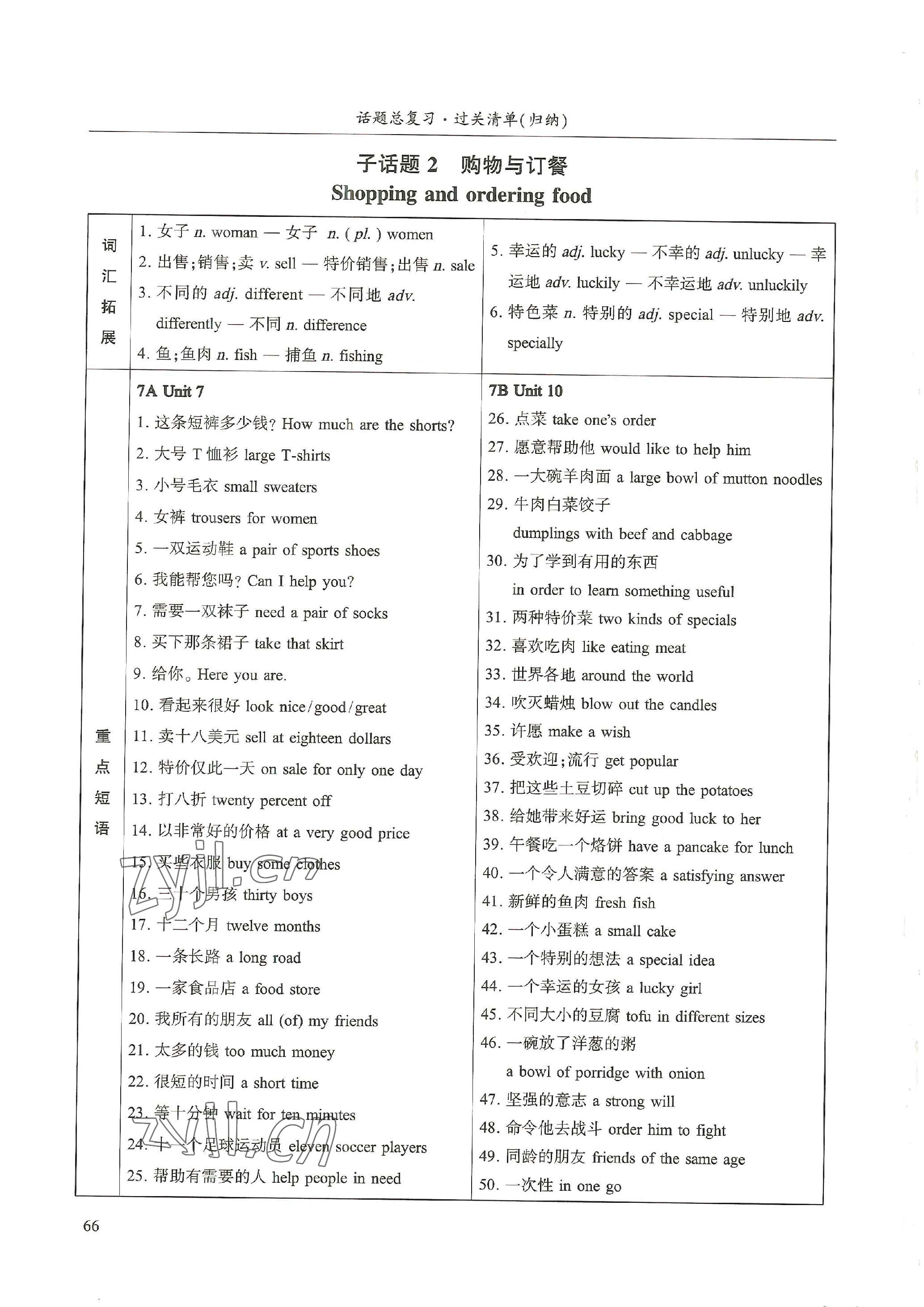 2023年中考話題總復習英語中考&nbsp;參考答案第10頁