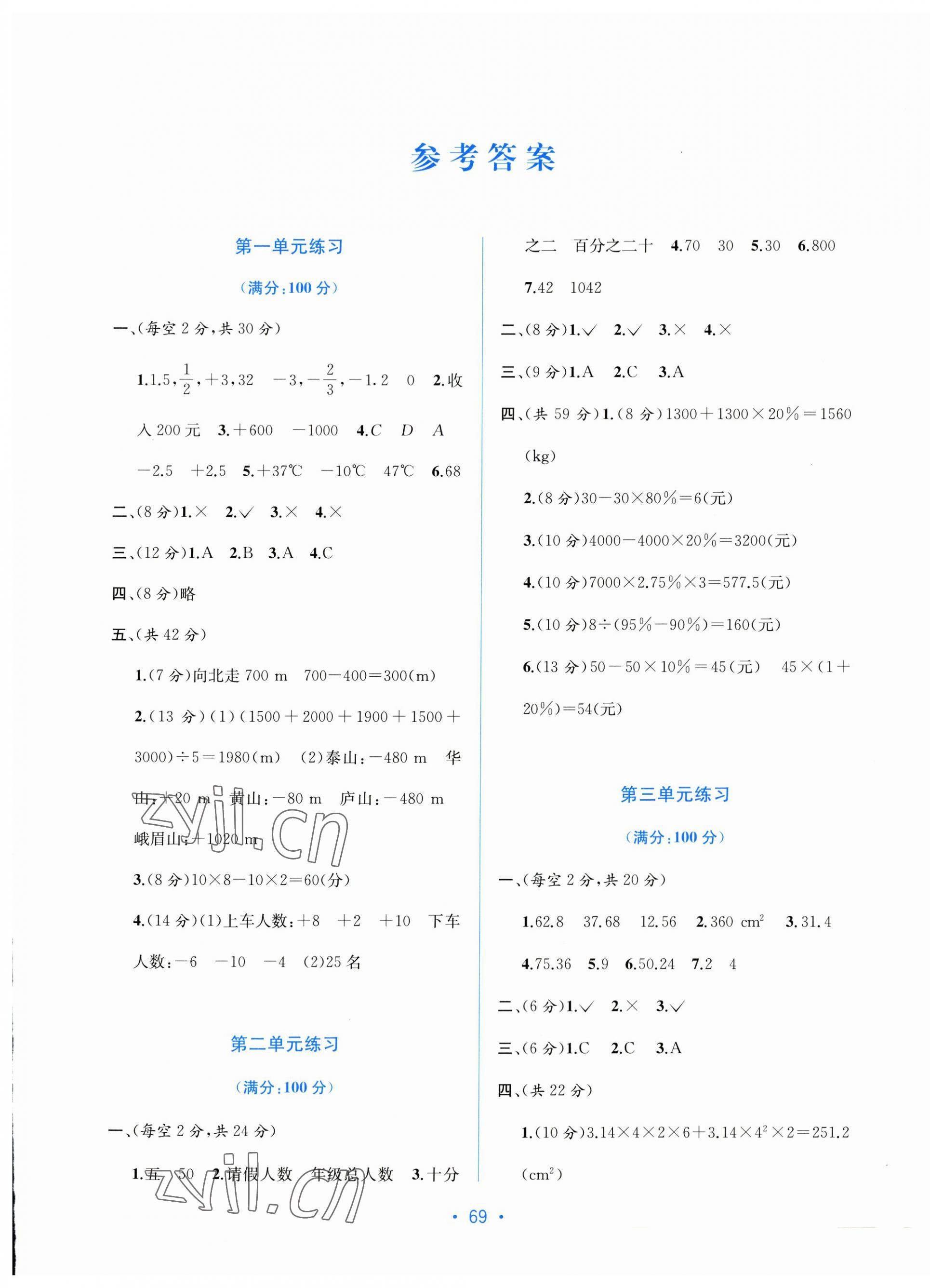 2023年全程檢測單元測試卷六年級數(shù)學(xué)下冊人教版A 第1頁