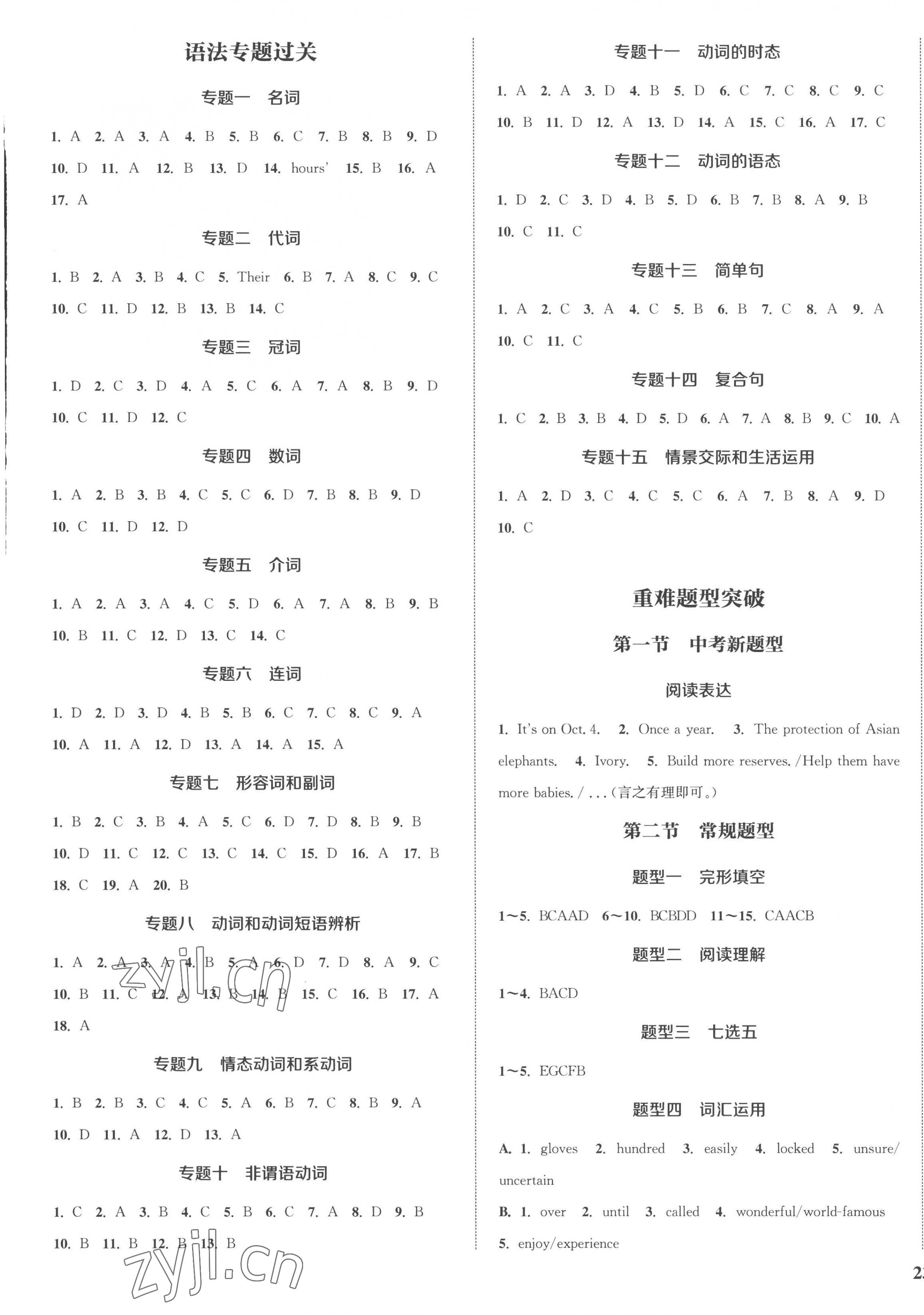 2023年通城1典中考復(fù)習(xí)方略英語連云港專版 參考答案第5頁