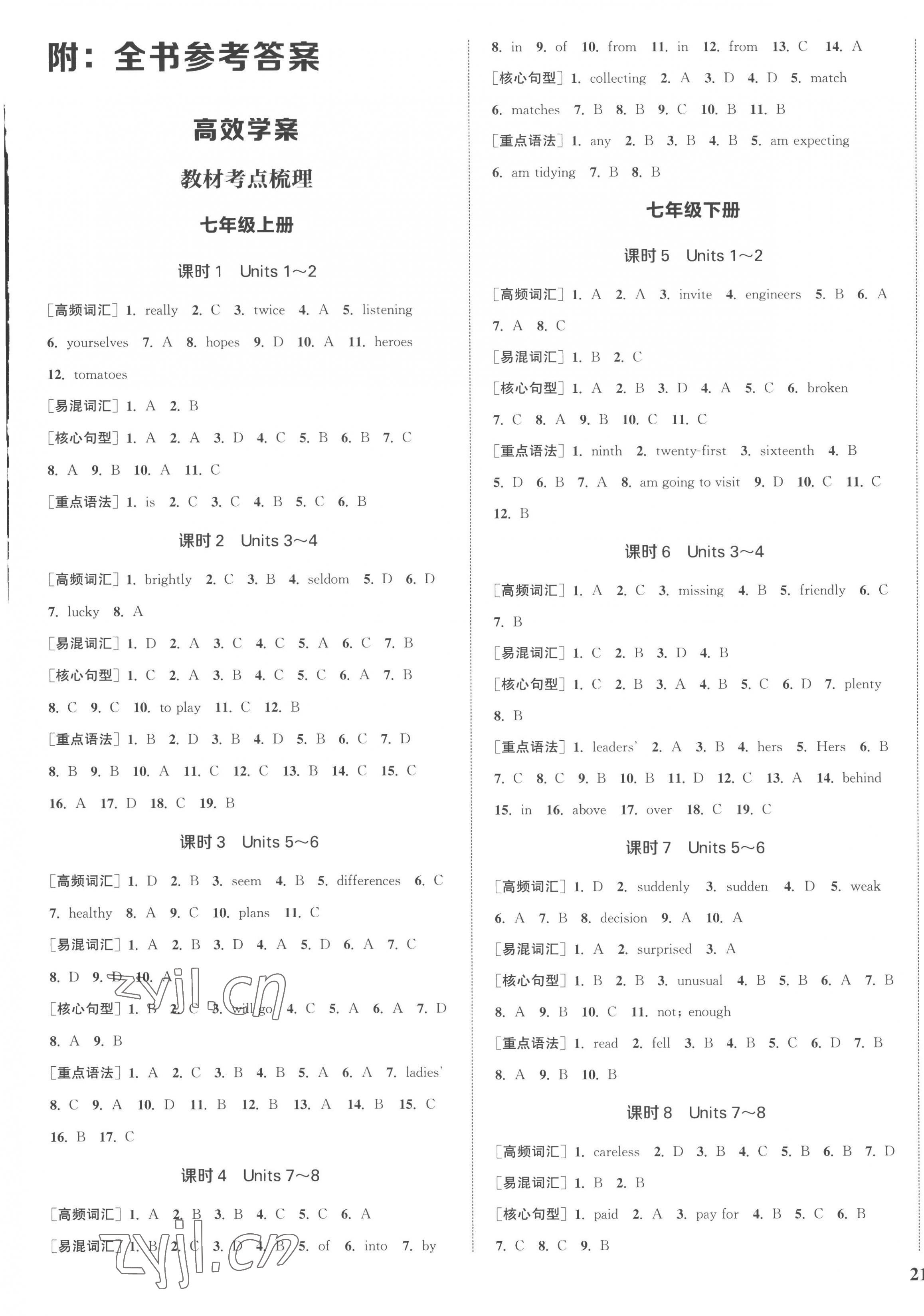 2023年通城1典中考复习方略英语连云港专版 参考答案第1页