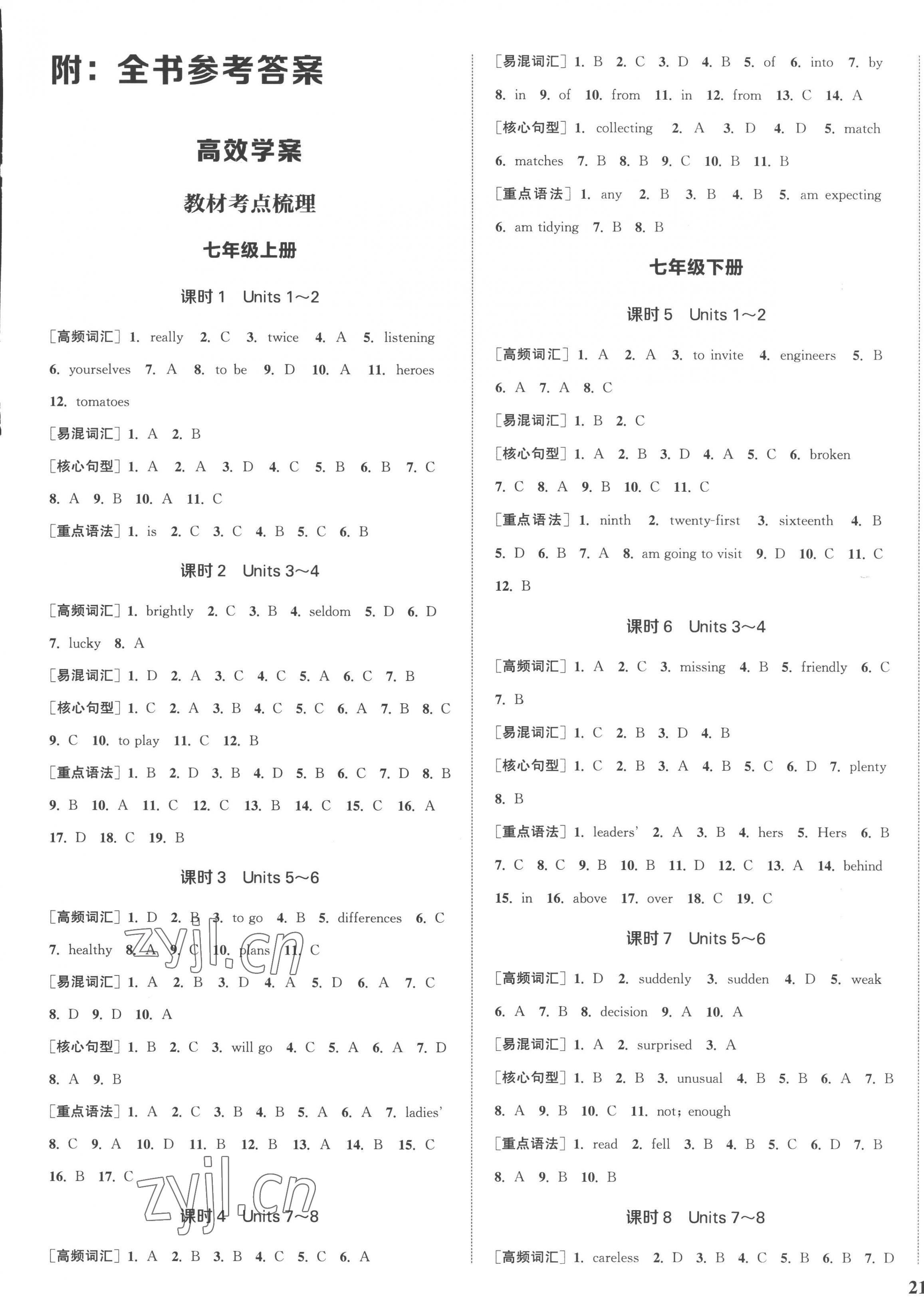 2023年通城1典中考复习方略英语泰州专版 参考答案第1页