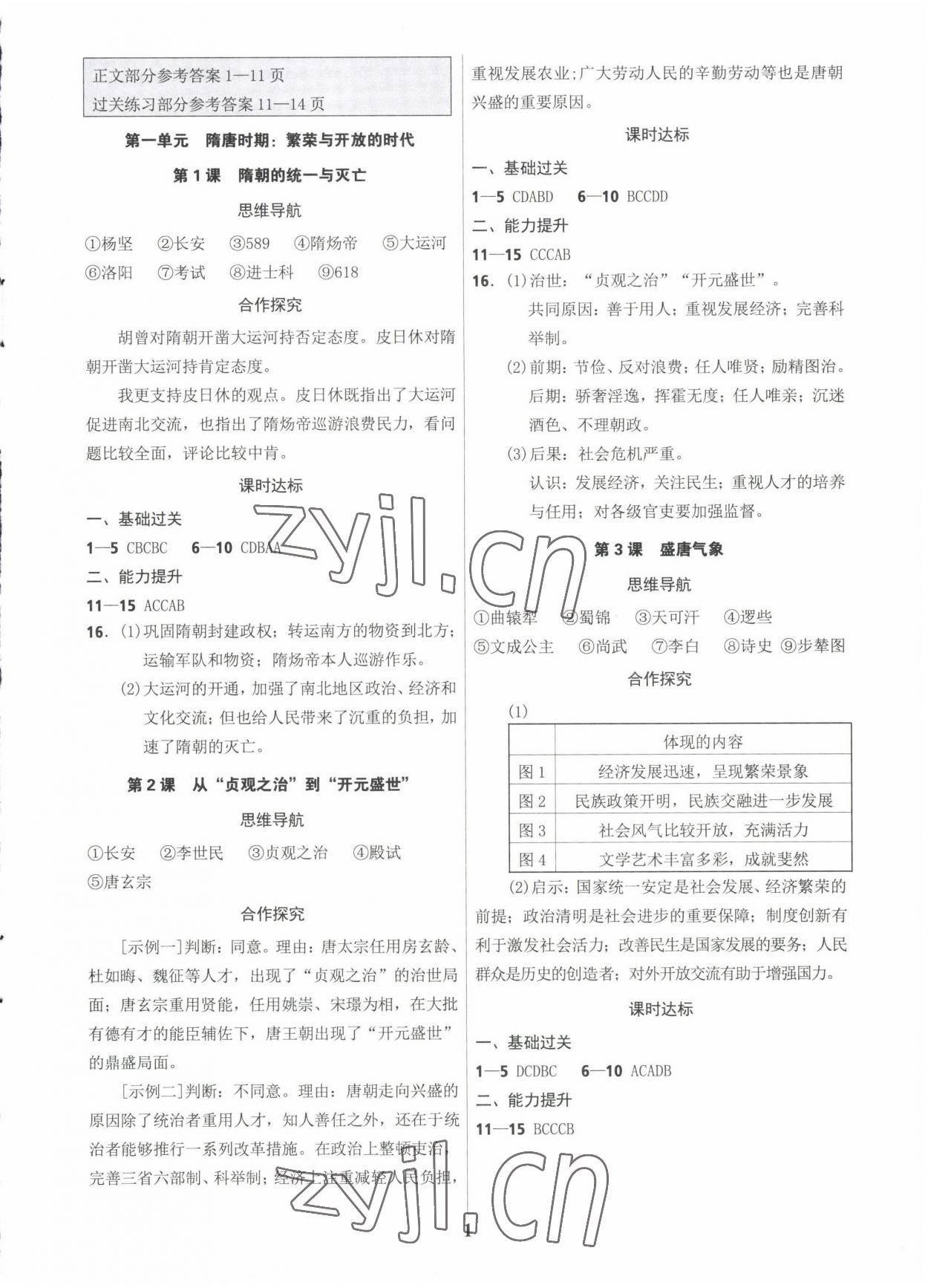 2023年奪冠訓練七年級歷史下冊人教版 參考答案第1頁