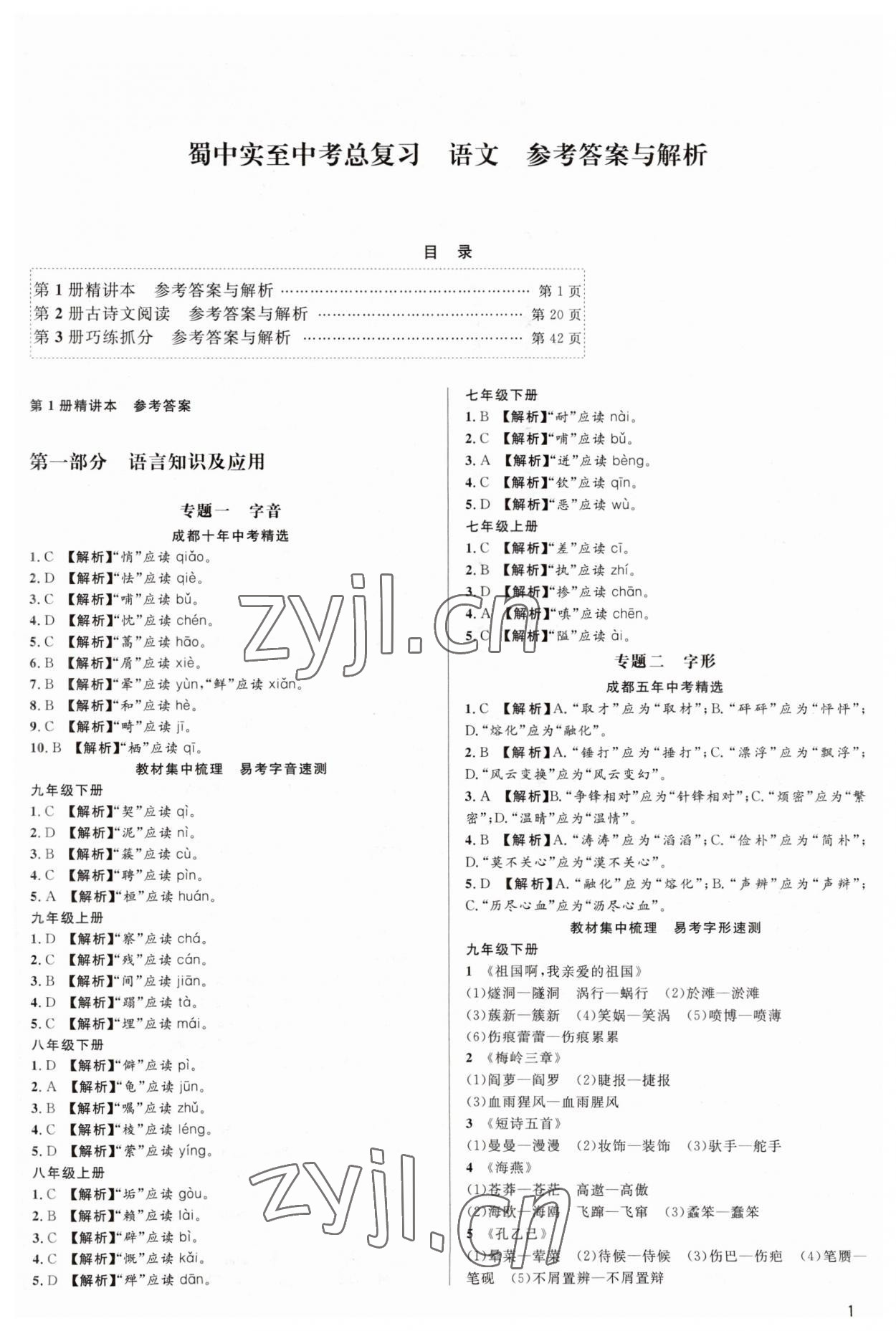 2023年蜀中实质中考总复习语文 第1页
