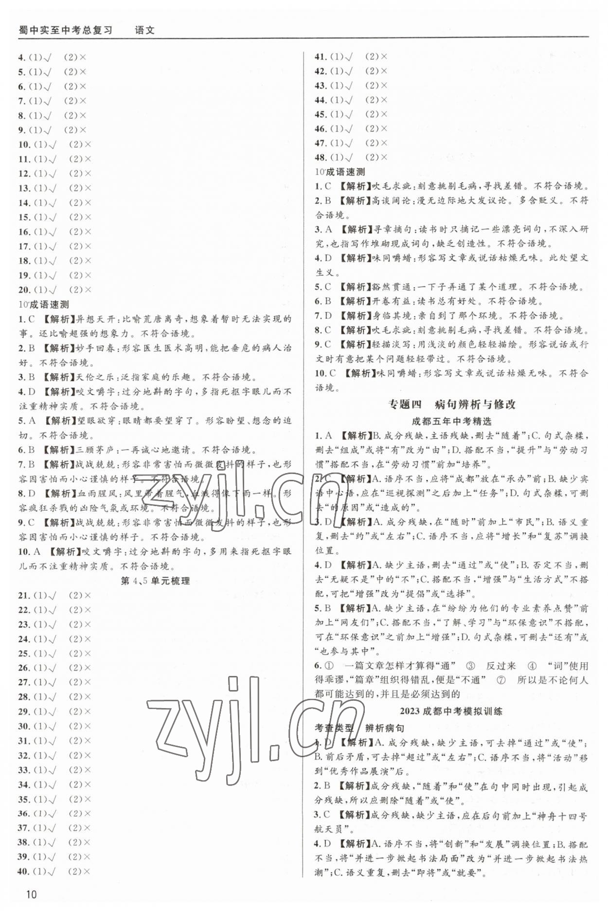 2023年蜀中实质中考总复习语文&nbsp;第10页