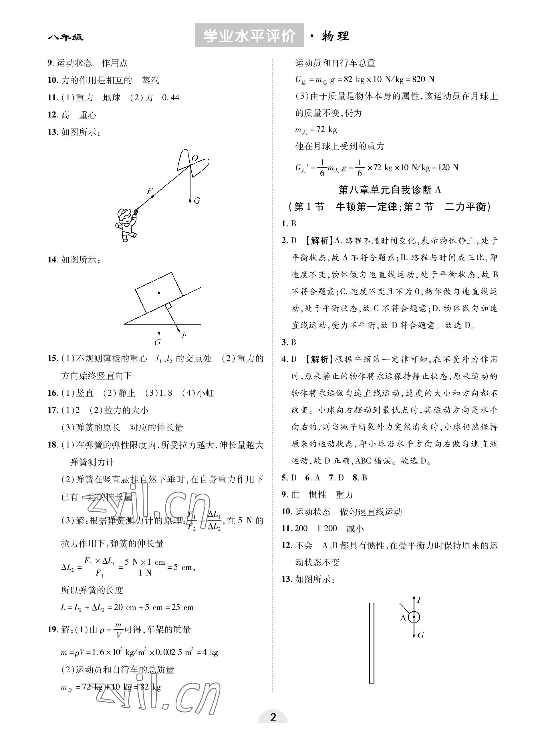 2023年學業(yè)水平評價同步檢測卷八年級物理下冊人教版 參考答案第2頁