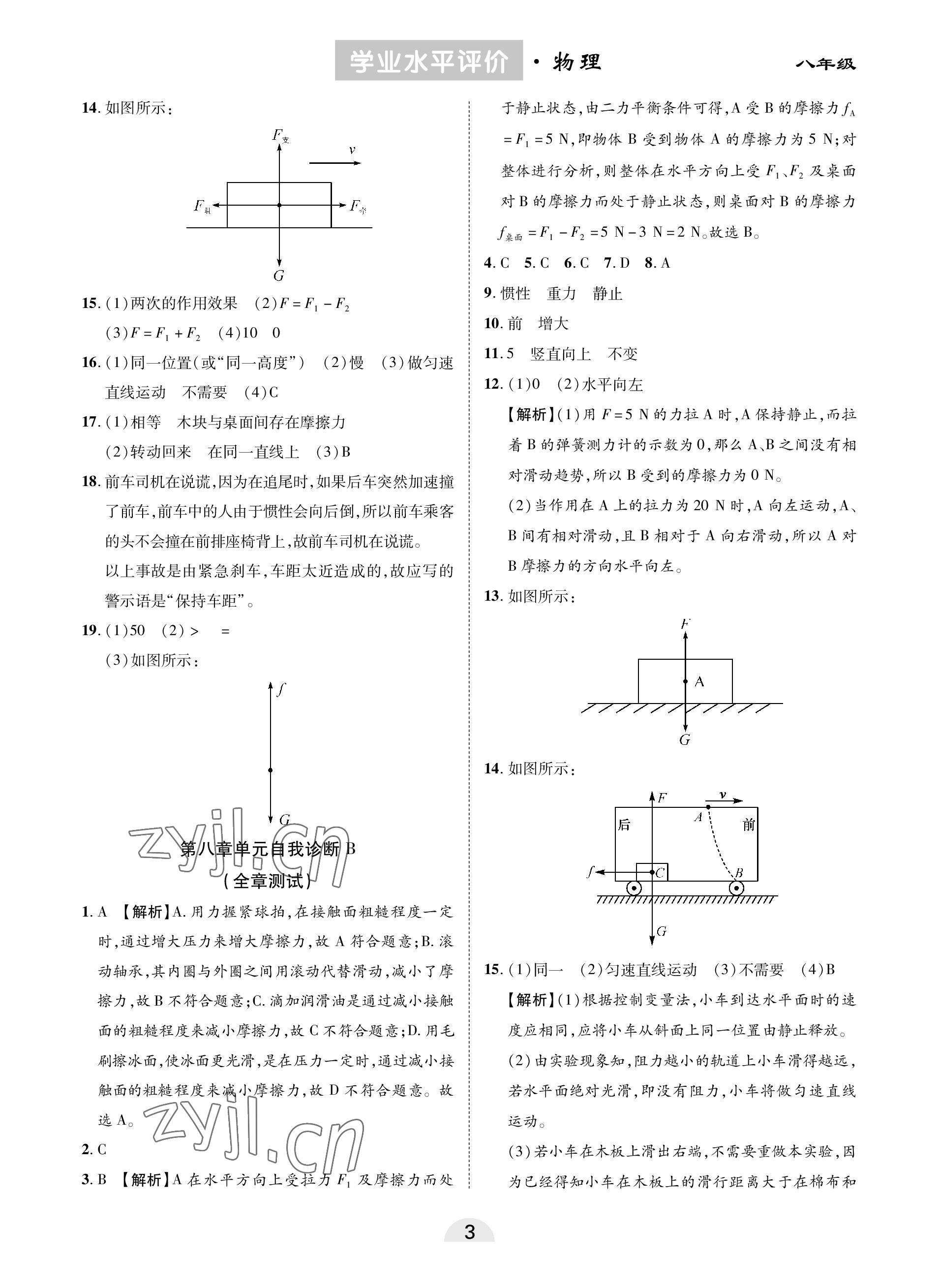 2023年學(xué)業(yè)水平評(píng)價(jià)同步檢測(cè)卷八年級(jí)物理下冊(cè)人教版 參考答案第3頁(yè)