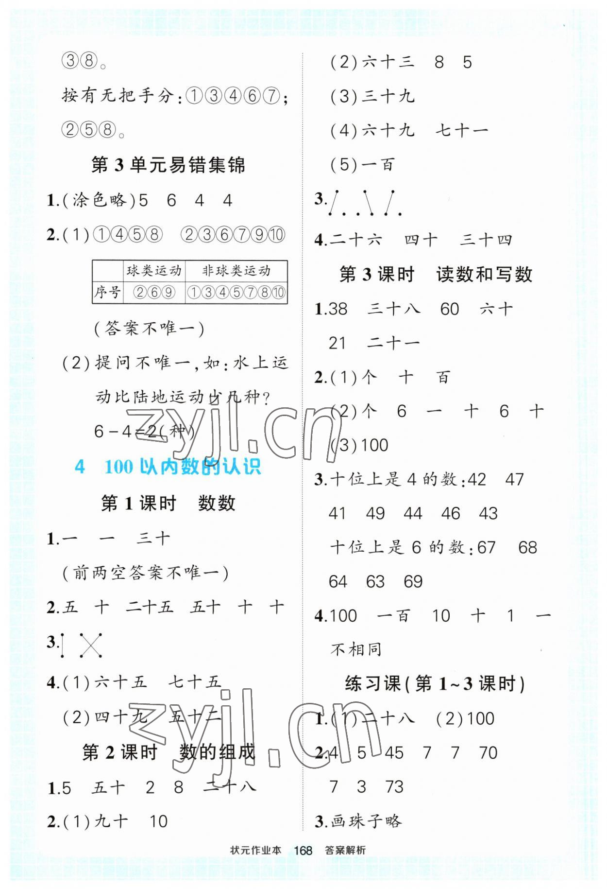 2023年黃岡狀元成才路狀元作業(yè)本一年級數(shù)學(xué)下冊人教版 參考答案第6頁