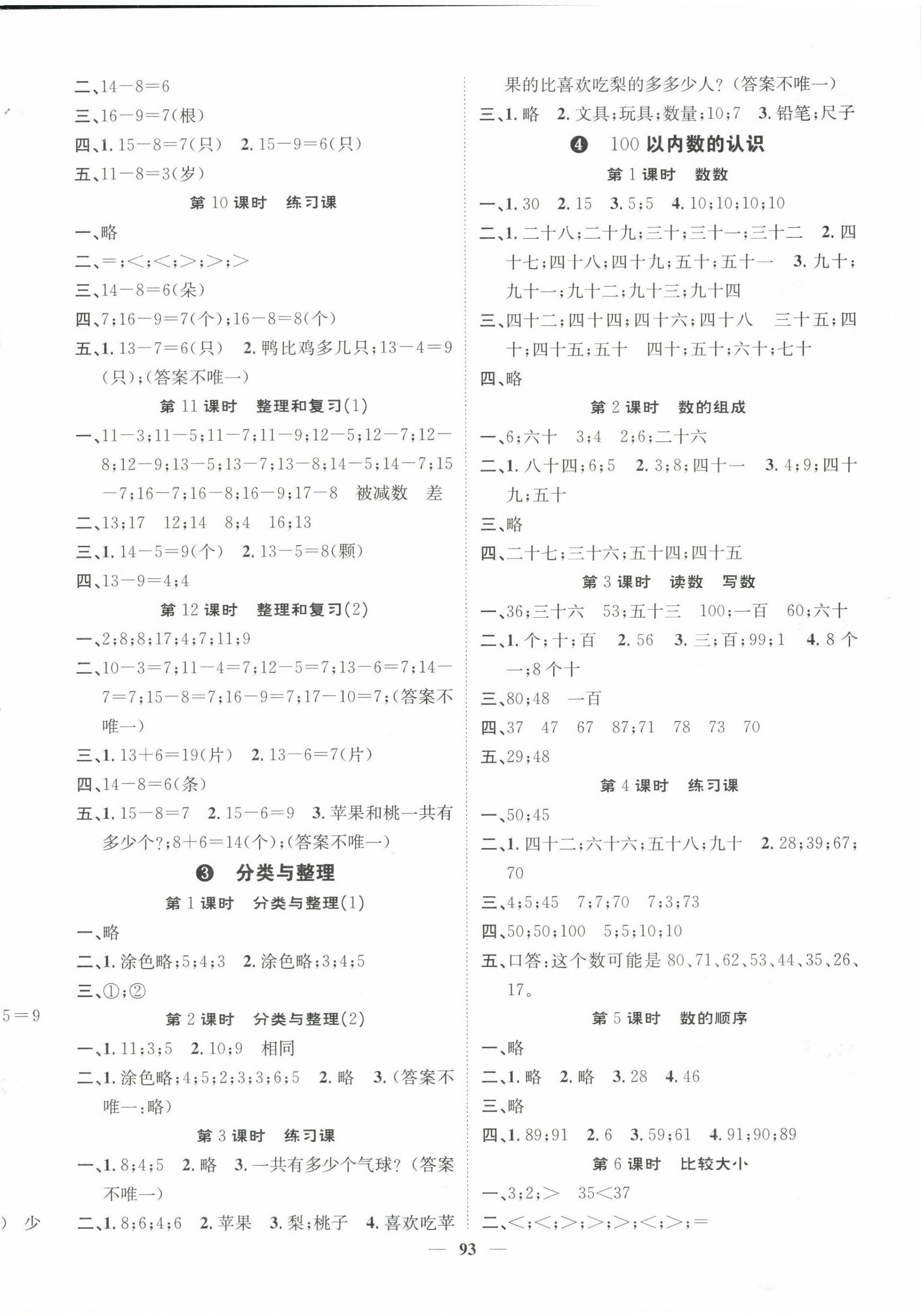 2023年智慧花朵一年級數(shù)學下冊人教版 參考答案第2頁