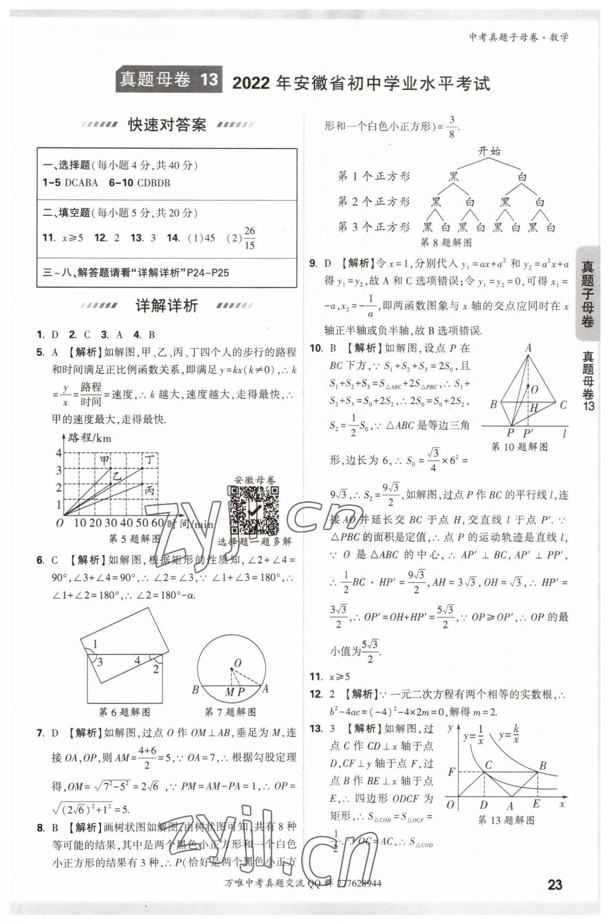 2023年万唯中考真题子母卷数学&nbsp;参考答案第23页