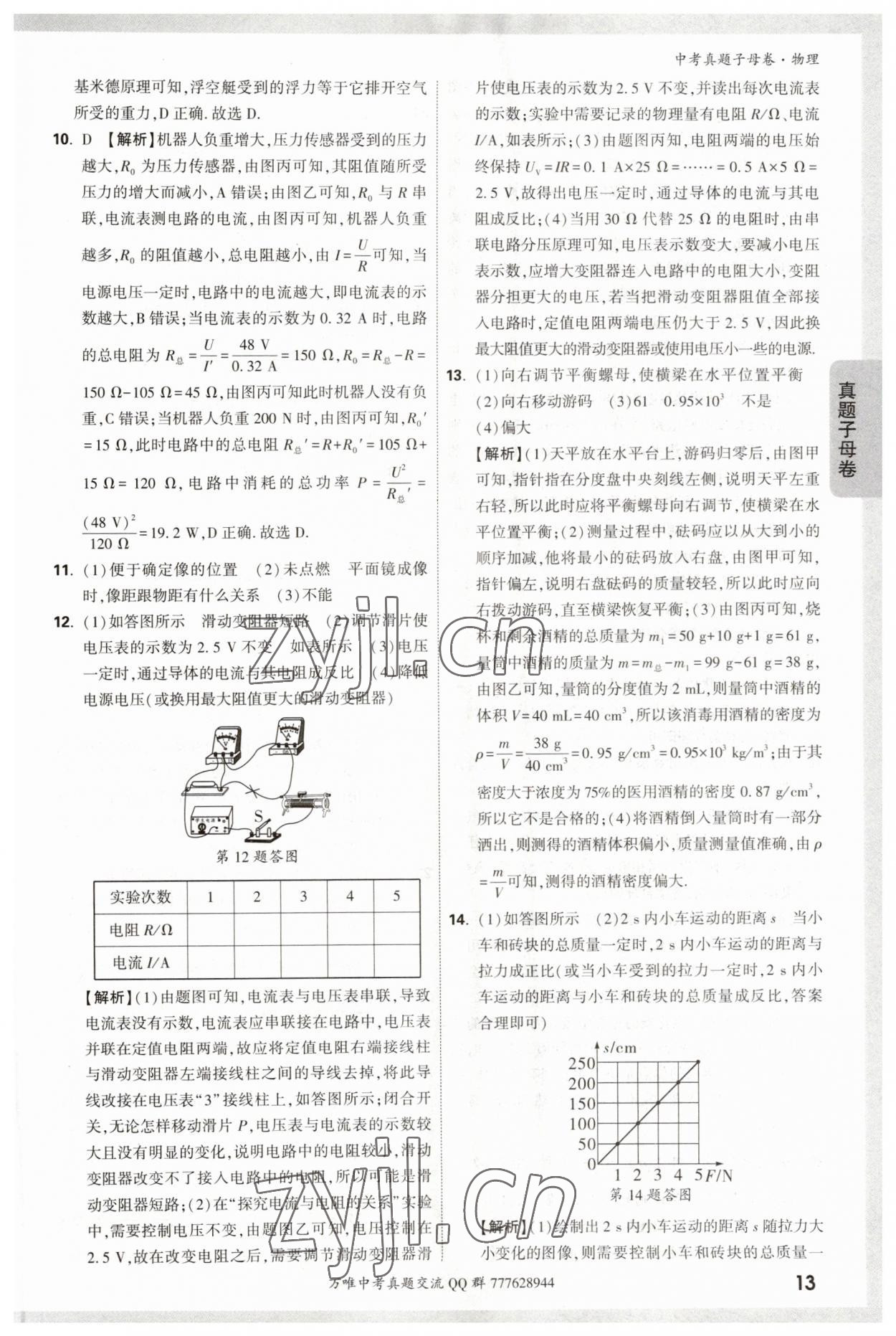 2023年万唯中考真题子母卷物理&nbsp;参考答案第13页