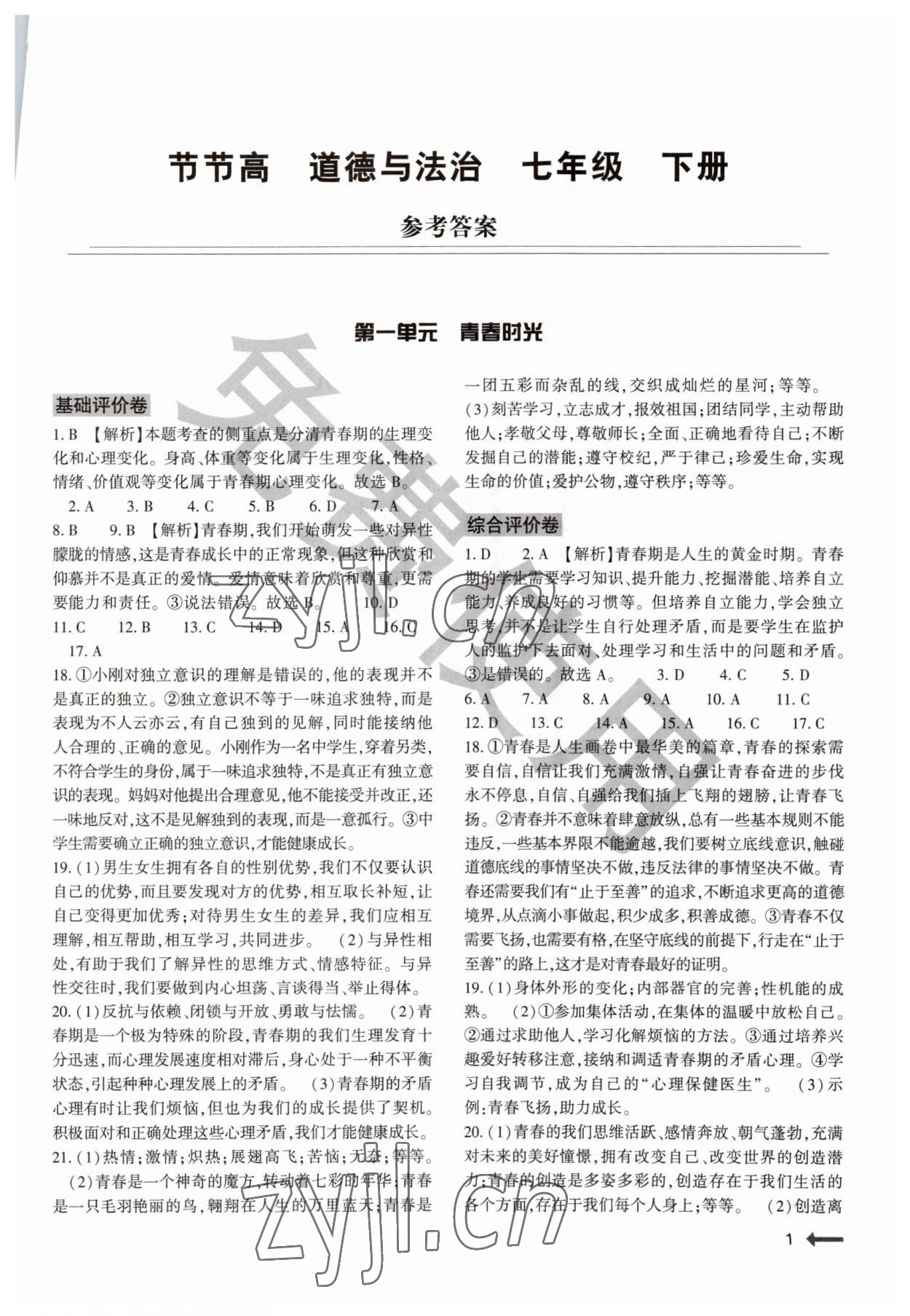 2023年節(jié)節(jié)高大象出版社七年級(jí)道德與法治下冊(cè)人教版 第1頁(yè)