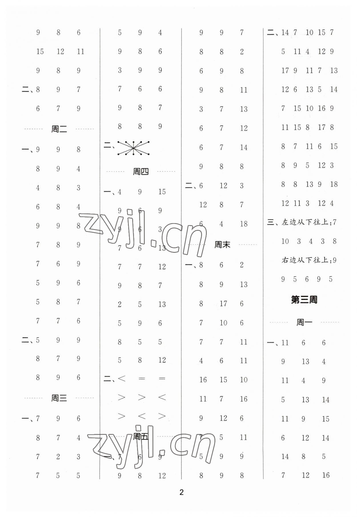 2023年通城學典計算能手一年級數(shù)學下冊蘇教版 第2頁