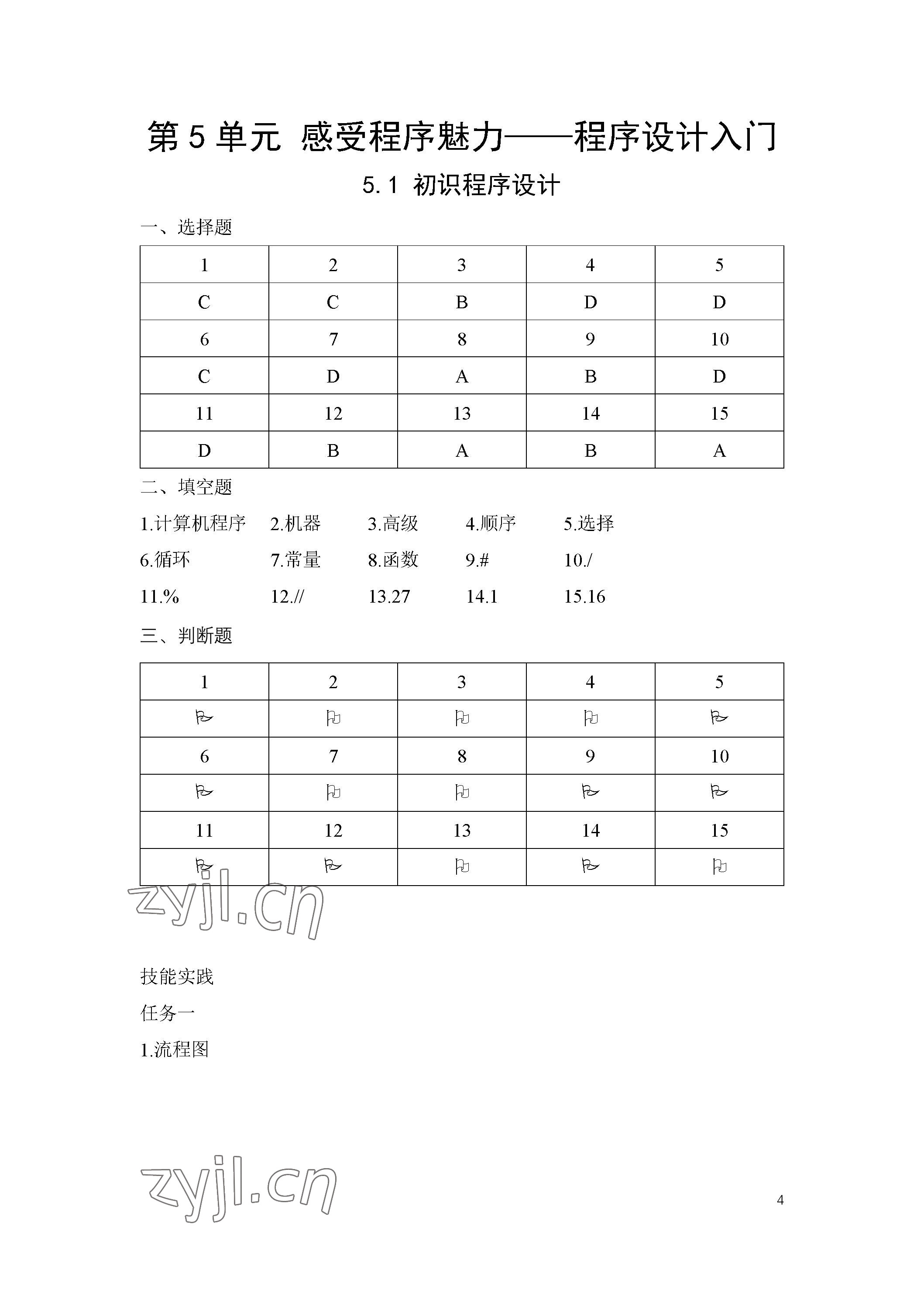 2023年信息技术学习辅导与练习中职下册&nbsp;参考答案第4页